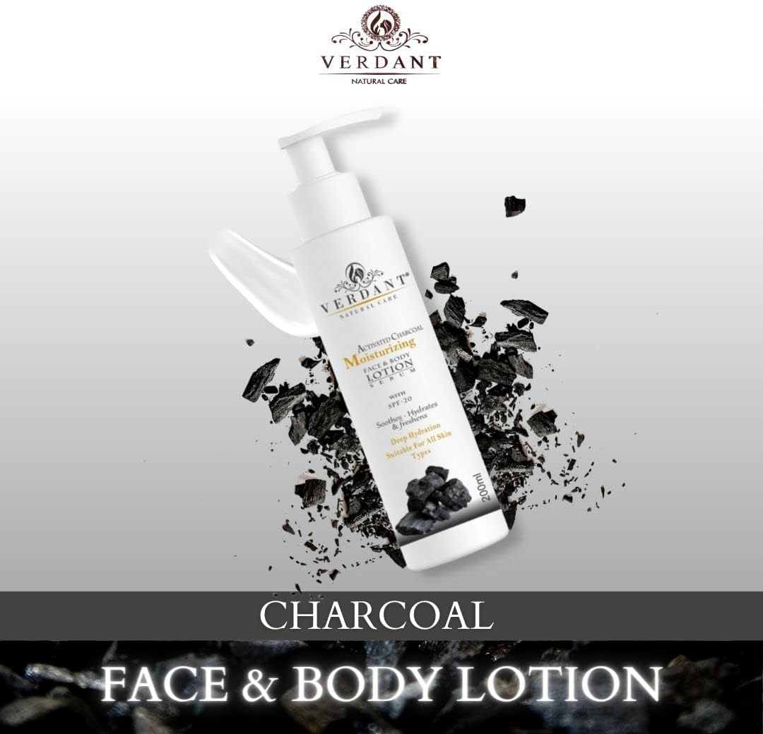 Verdant Natural Care Activated Charcoal Body Lotion | Deep Hydration & Moisturizing Face & Body Serum Lotion with SPF 20 &ndash; No Parabens, Mineral Oils &ndash; 200 Ml image number 5