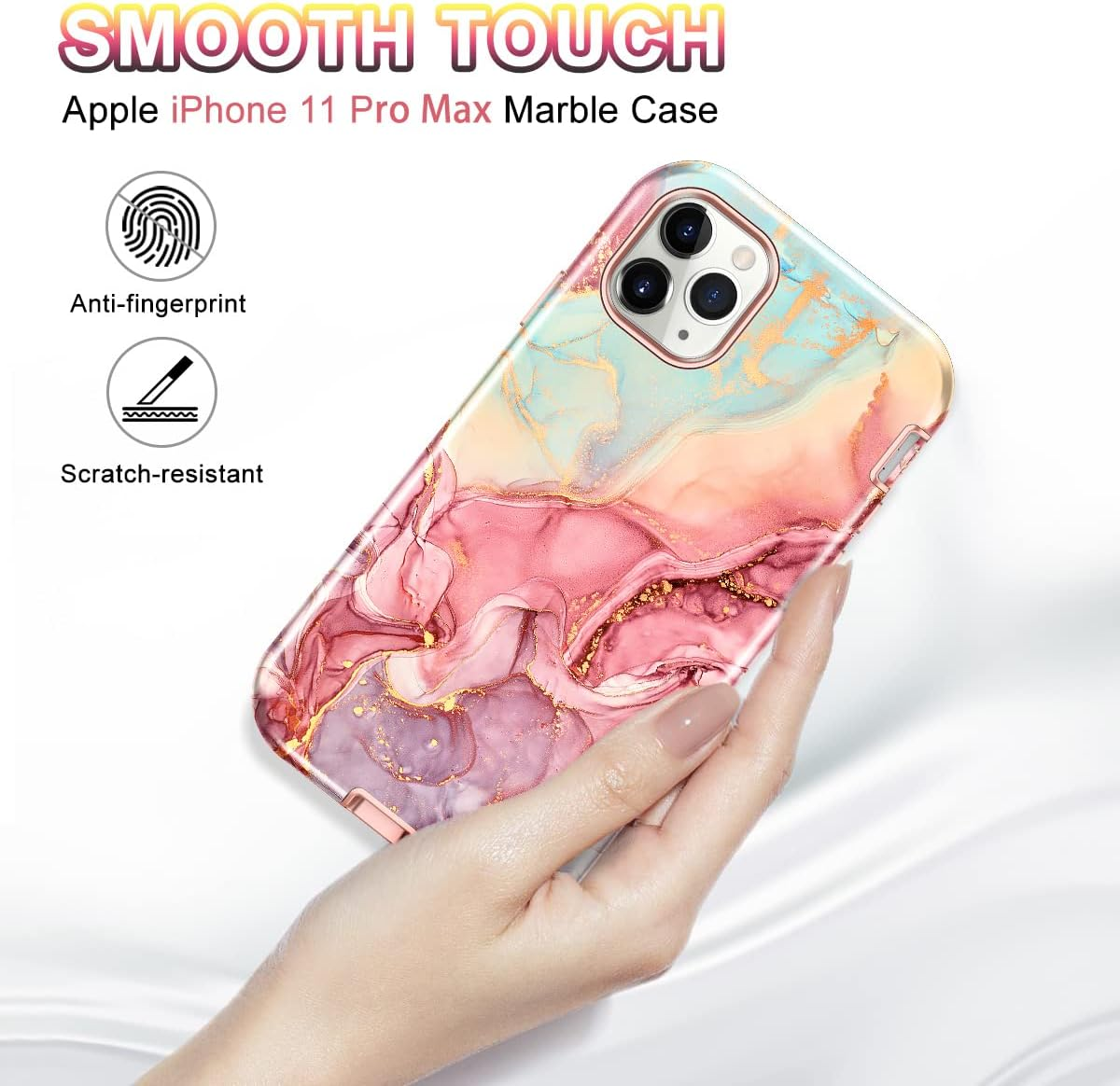 Btscase for Iphone 11 Pro Max Case 6.5 Inch,Marble Pattern 3 in 1 Heavy Duty Shockproof Full Body Hard Pc+Soft Silicone Drop Protective Women Girls Cover for Iphone 11 Pro Max, Rose Gold image number 6