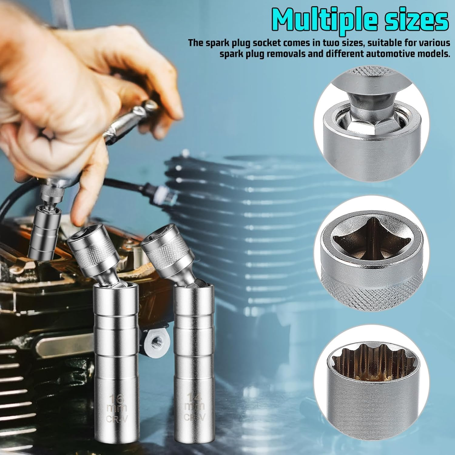 GARVALON 2Pcs Spark Plug Removal Tool Threaded Socket Kit Magnetic Socket Automotive Accessories image number 4