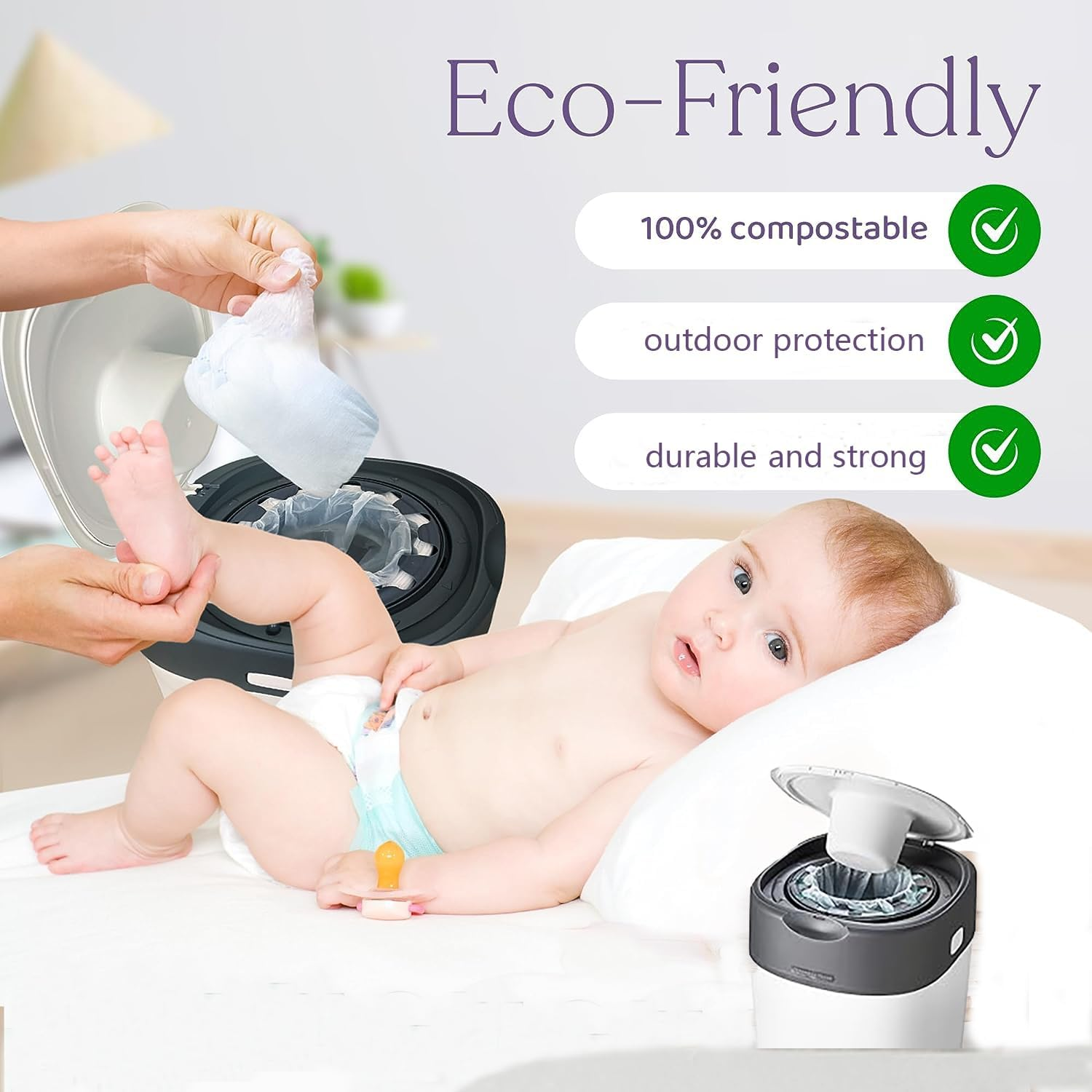 (9-Pack) Eco-Friendly Refill Compatible with Twist & Click, Sangenic Tec, Simplee, Disposal Liners&ndash; Lemon Scented image number 3