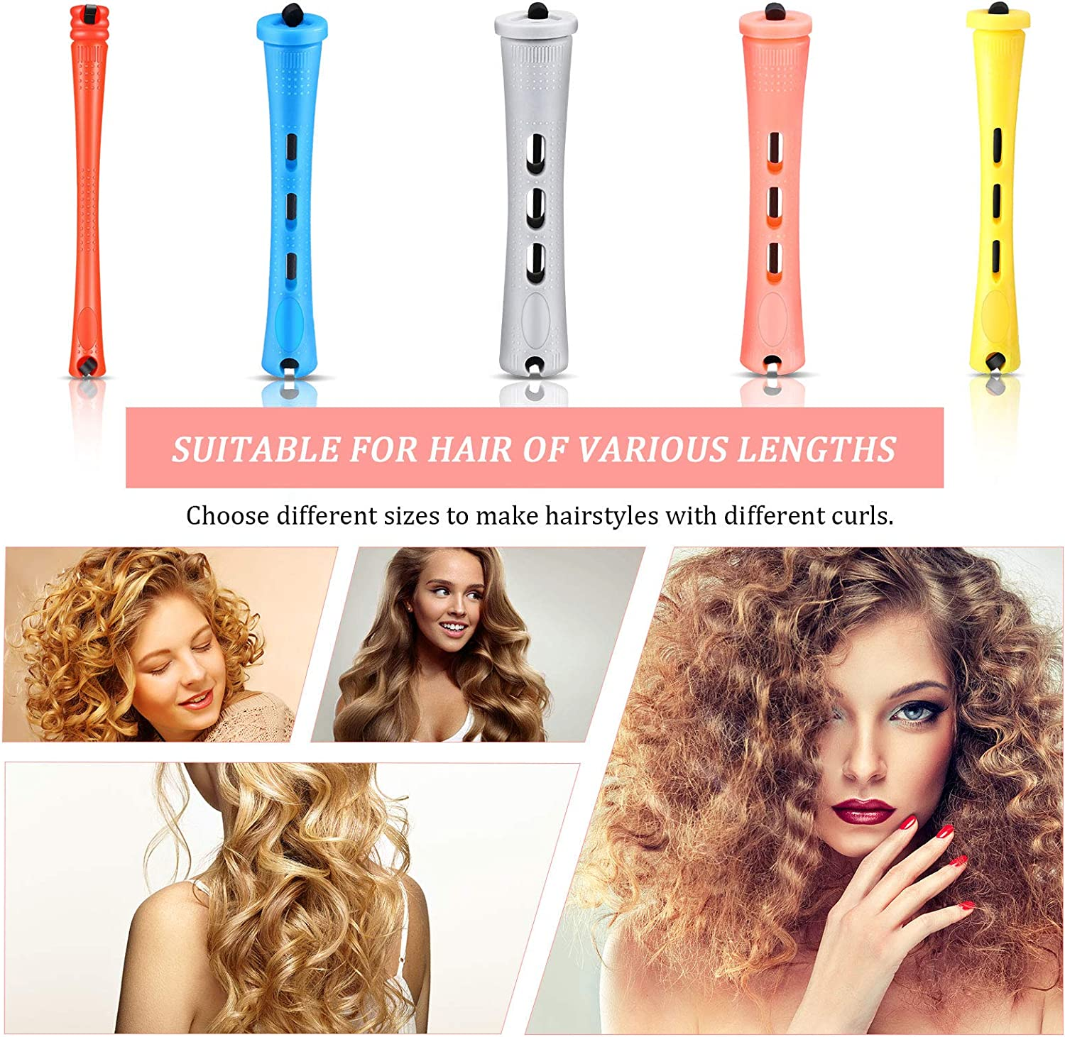 100 Pieces Hair Perm Rods Non-Slip Hair Rollers Plastic Cold Wave Perming with Elastic Rubber Band Short Curlers for Hairdressing Styling(Multi-Size,Multi-Color)