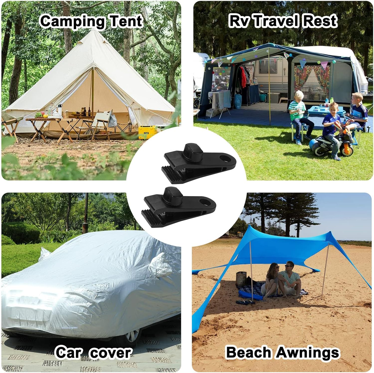 Tarp Clips Heavy Duty Lock Grip, 20 Pack Tarp Clamps with Ball Bungee Cords 6 Inch, Strong Tent Clips for Swimming Pool Cover RV Awnings Outdoor Camping Caravan Canopies Car Covers,Swimming Pool Cover