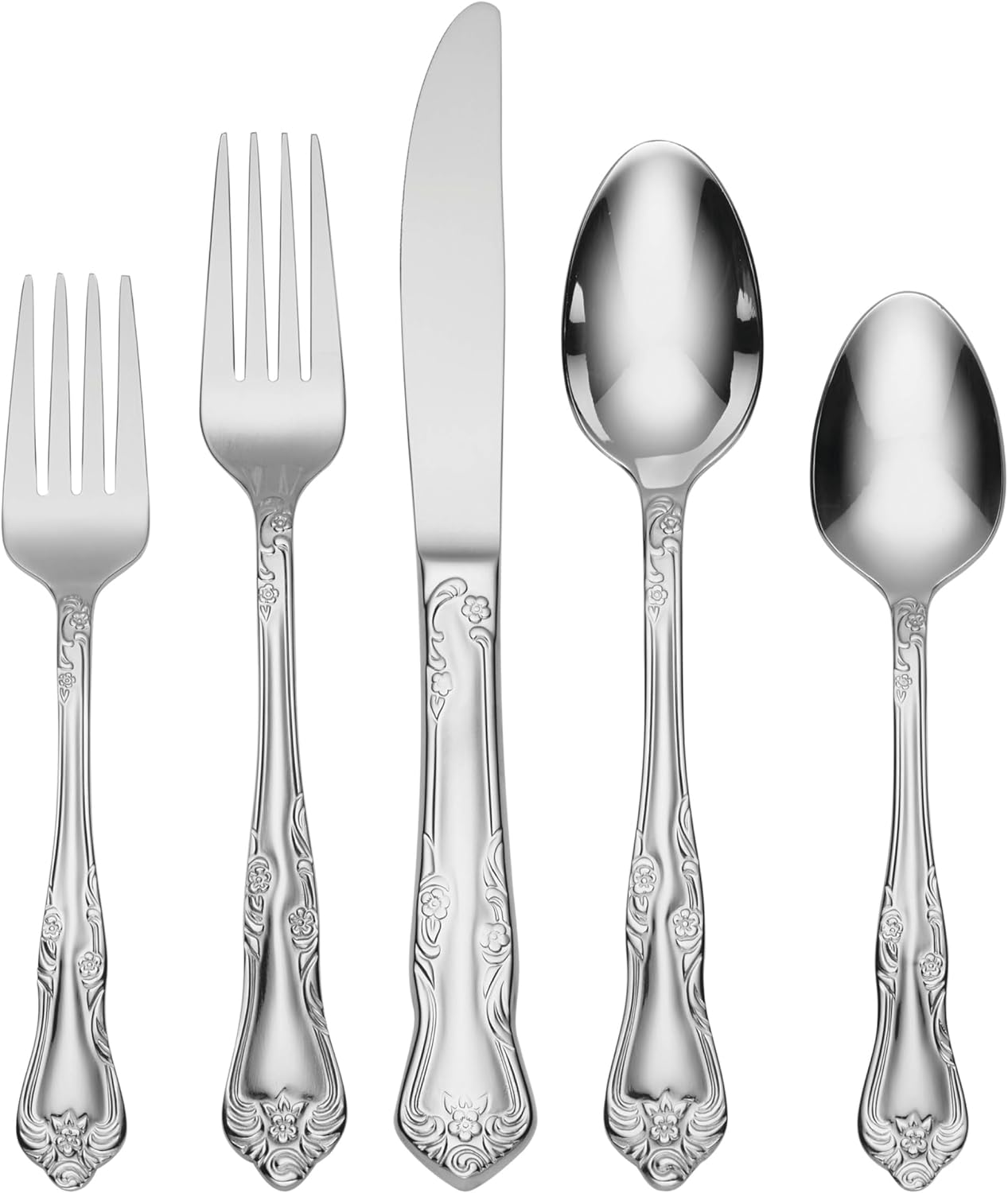 Oneida Azalea 20 Piece Everyday Flatware, Service for 4, 18/0 Stainless Steel, Silverware Set, Dishwasher Safe, Silver image number 2