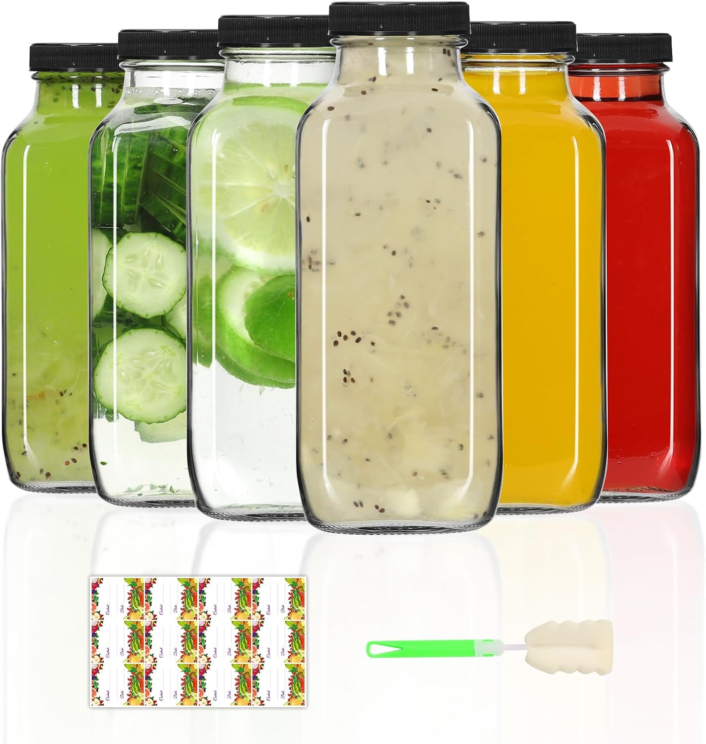 Aurotrends 8 Oz Glass Bottles with Lids 12Pack, 250Ml Glass Bottles for Juicing, Water, Kombucha - Portable Glass Juicing Bottles Reusable Glass 8Oz (8Fl.Oz, Set of 12)