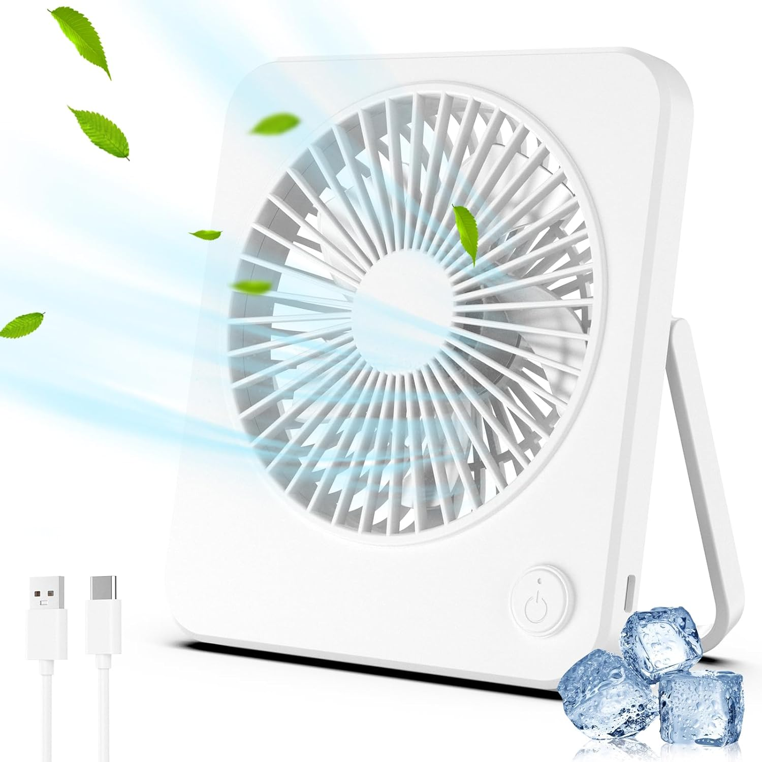 Hianjoo Mini Desk Fan, Personal USB Powered (No Battery) Portable Desktop Table Mini Cooling Fan 3 Speeds Angle Adjustable Quiet Strong Wind Small Travel Fan for Home Bedroom Office Car, White image number 3