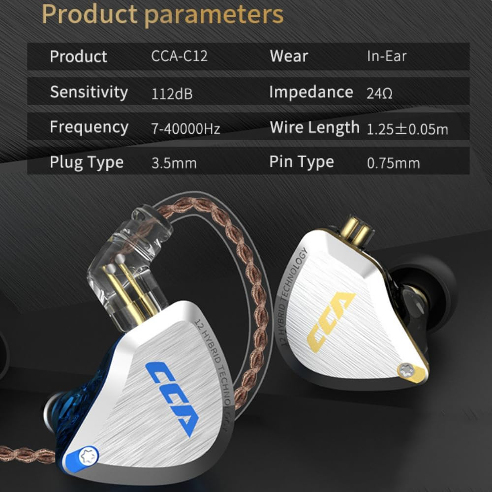 Hifi Kingdom CCA C12 5BA+1DD Hybrid In-Ear Monitor IEM Earphone Musician Headset 0.75Mm 2Pin (Blue with Mic) image number 2