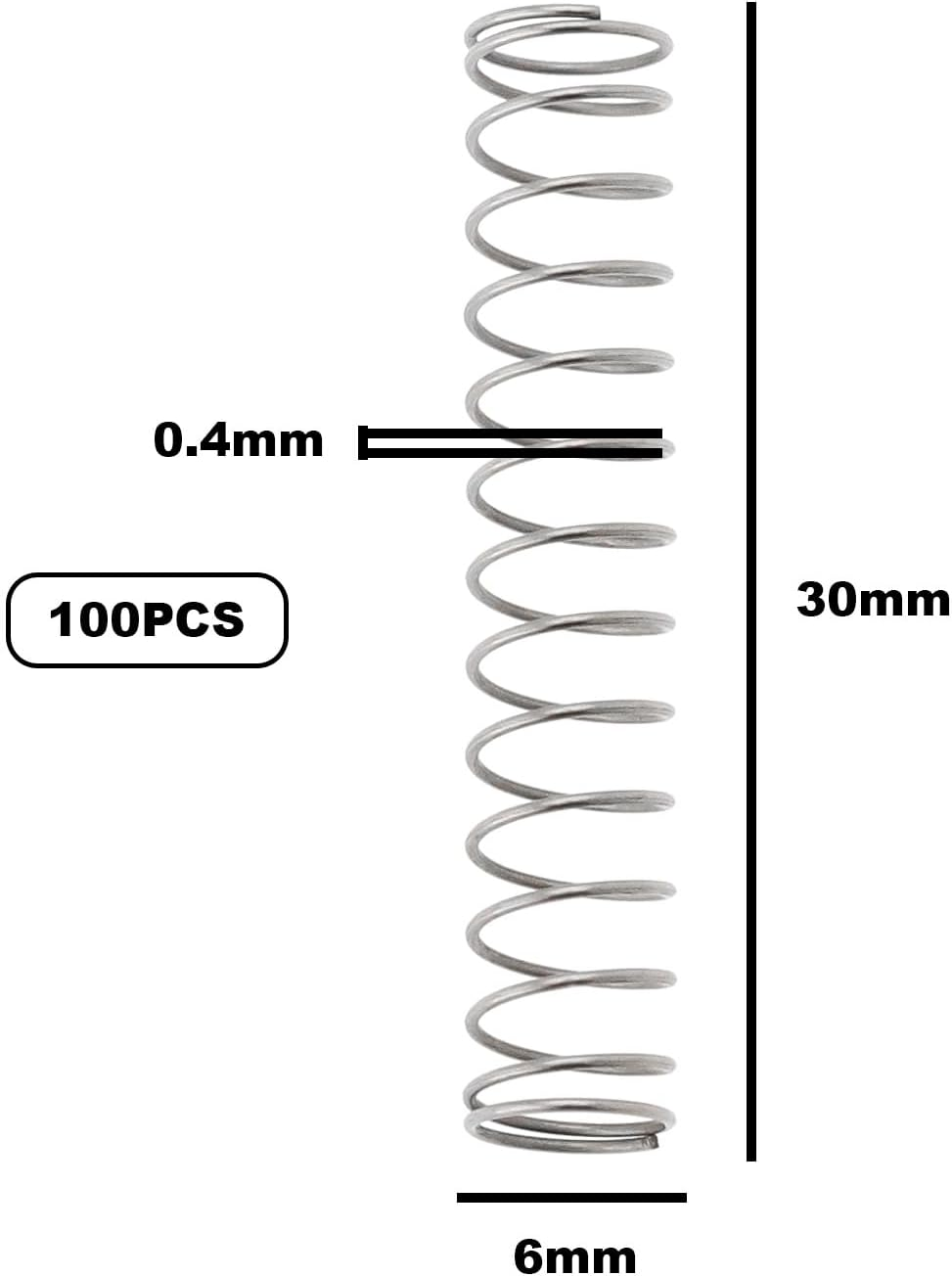 Ecsing 100PCS Compression Springs Stainless Steel Springs 6Mm OD 30Mm Free Length 0.4Mm Wire for Home Appliances Motor Equipment Automobile Lawnmower image number 1