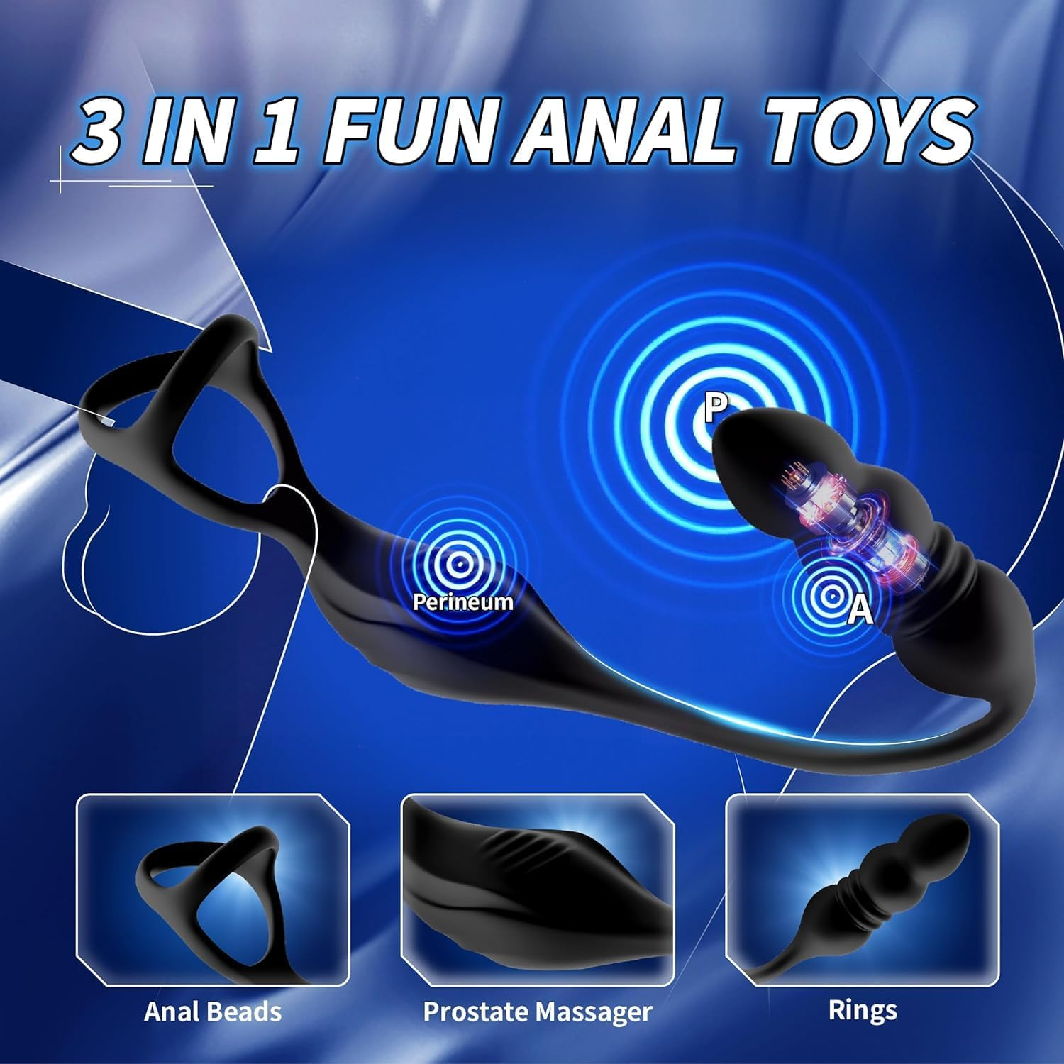 Thrusting Anal Vibrator Prostate Massager, Vibrating Cock Ring, Remote Control Anal Butt Plug, 9 Vibration Modes, Anal Bead，Male Vibrators for Men Adult Toys, Sex Toys for Men and Couple Pleasure