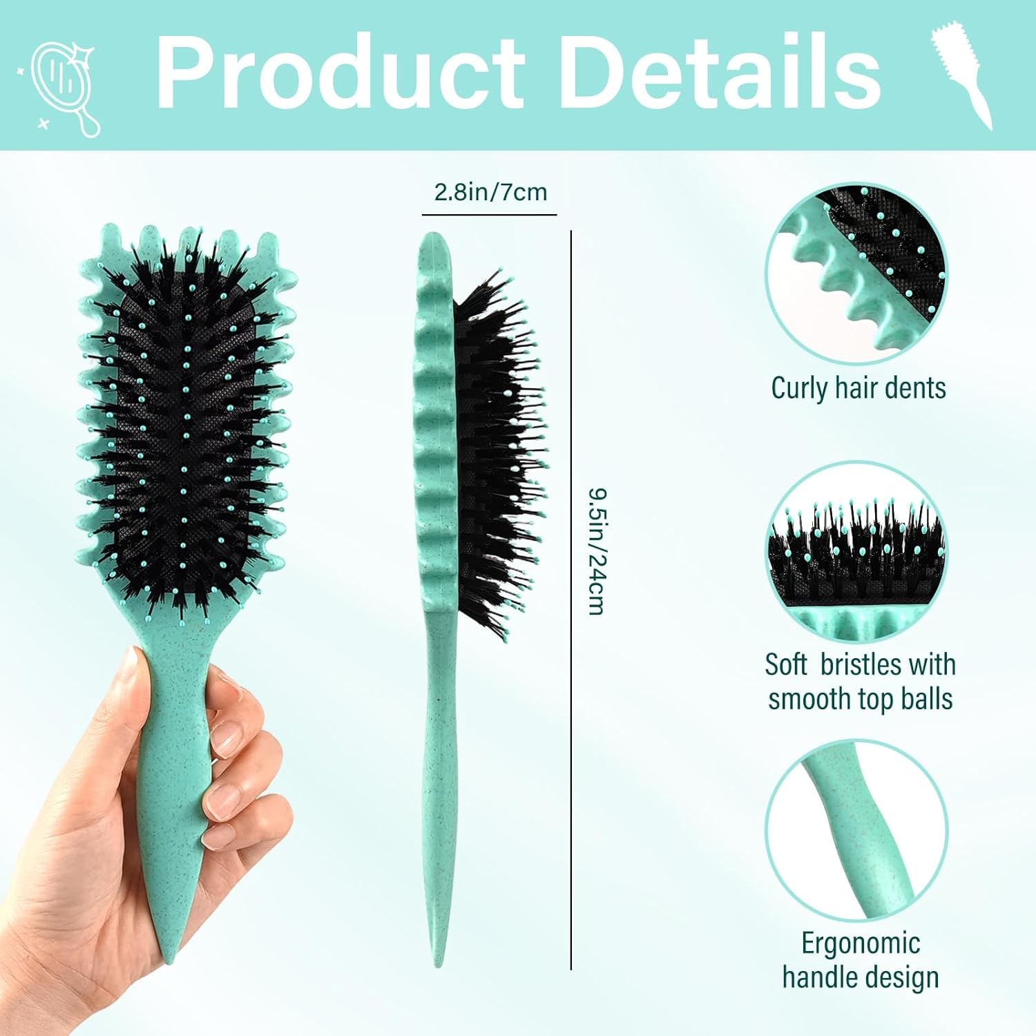 Curl Hair Brush for Detangling Curl Define Styling Brush for Curling Design Boar Bristles Hair Brush for Combing and Shaping Men and Women Hair Dryer image number 2