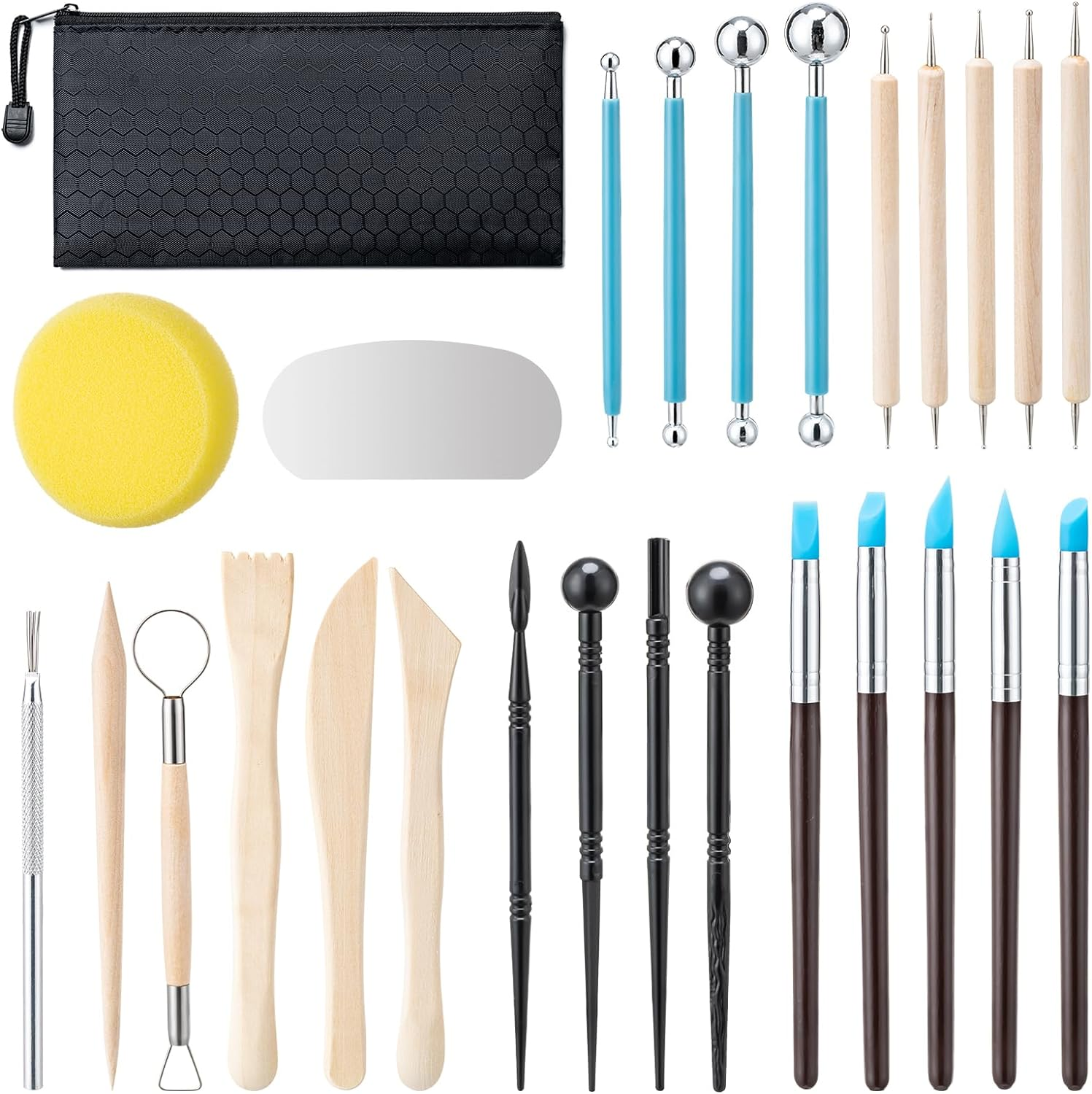 Amrules Clay Tools Kit, 27 PCS Pottery Tools, Practical Polymer Clay Sculpting Tools Kit, Air Dry Clay Tools Set for Adults, Pottery Craft, Dotting, Carving, Drawing, Molding, Modeling, Shaping image number 6