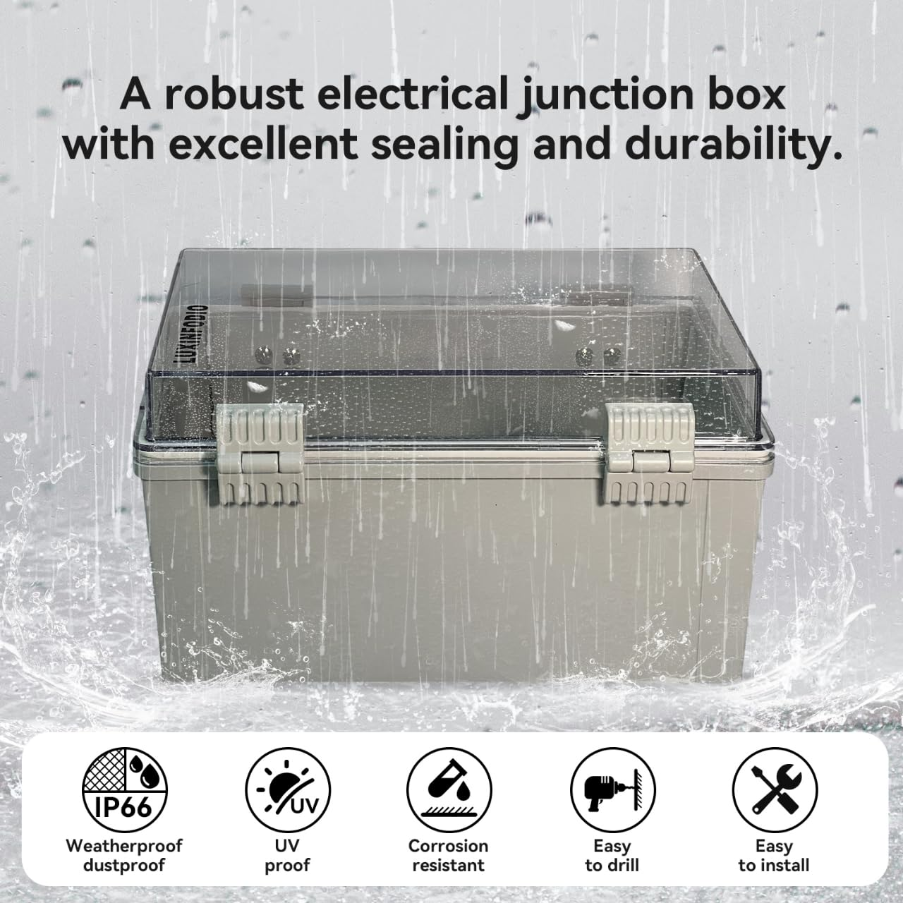 LUXINFODIO Outdoor Electrical Junction Box Clear Lid Waterproof with Excellent Sealing and Durability Compatible with POE and Power Meters for Electrical Projects External Dimensions 300*200*170Mm image number 6