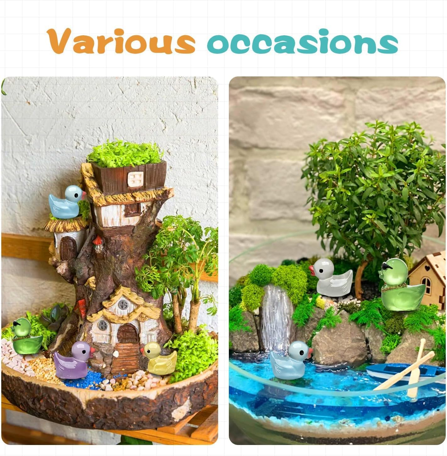 100PCS Mini Ducks,Funcyboo Resin Ducks Luminous Mini Duck for Crafts Miniature Ducks to Hide Cute Small Ducks Accessories for Aquarium Garden Landscape Dollhouse Potted Plant DIY(2 Styles/Many Colors) image number 3