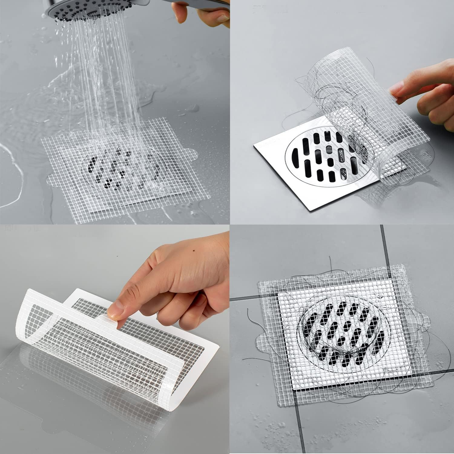 Paifeancodill Disposable Shower Drain Hair Catcher, 30 Pack Mesh Stickers, Drain Filter for Bathtub with Waterproof Adhesion (Square) image number 4