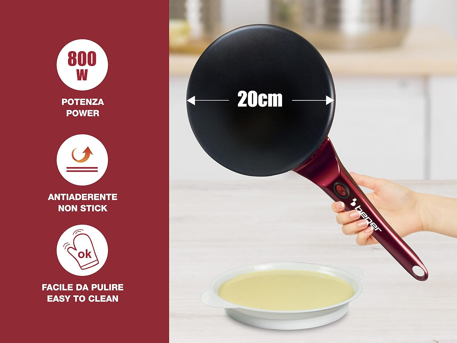 Beper BT.710Y Electric Crepe Red and Black, 800W, 710Y/RD image number 4