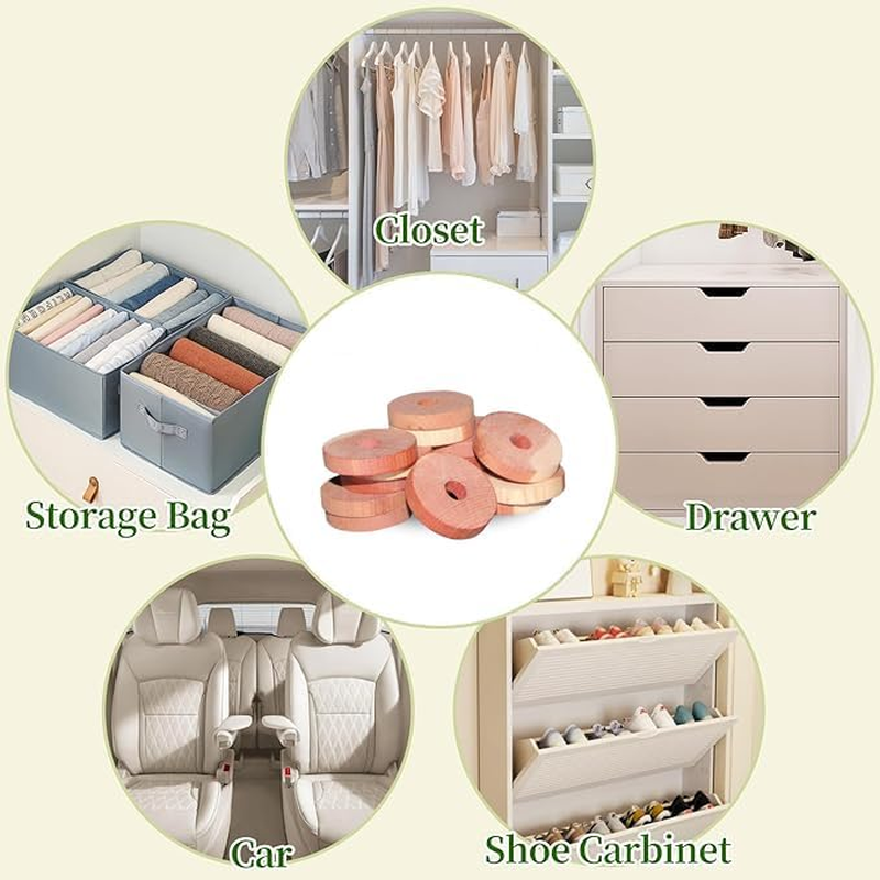 WEZCHUGHAOL Natural Cedar Rings Clothes Storage - 12 Pack Moth Repellent Rings with Fresh Wood Scent, Hanger Hook Design for Closet Organizer, Safe & Long-Lasting Protection for Wardrobe(Round) image number 6