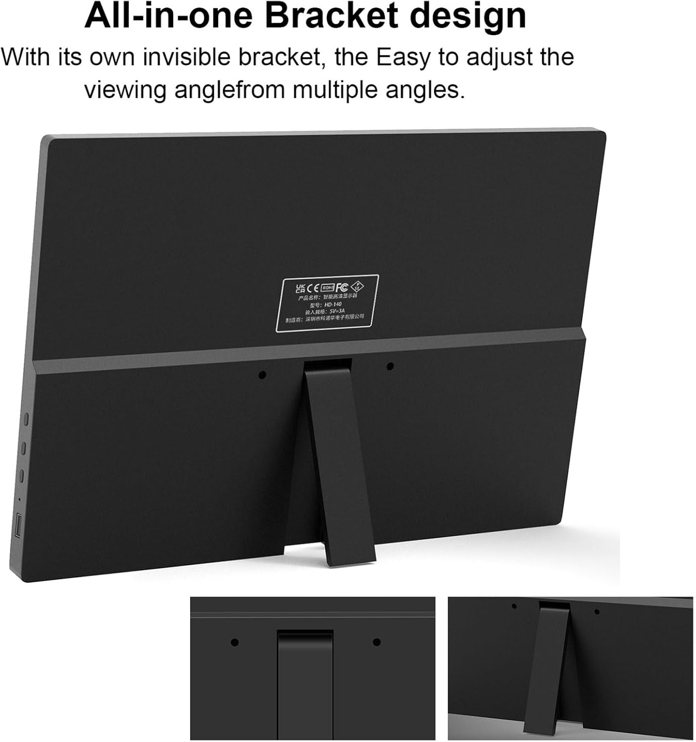 Touchscreen, Portable Monitor 14-Inch Full HD 1200P Built-In Tripod and Dual Speakers HDR Eye Protection Slim IPS Display, USB Type-C HDMI External Monitor for Laptop/Pc/Mac/Iphone/Xbox image number 3