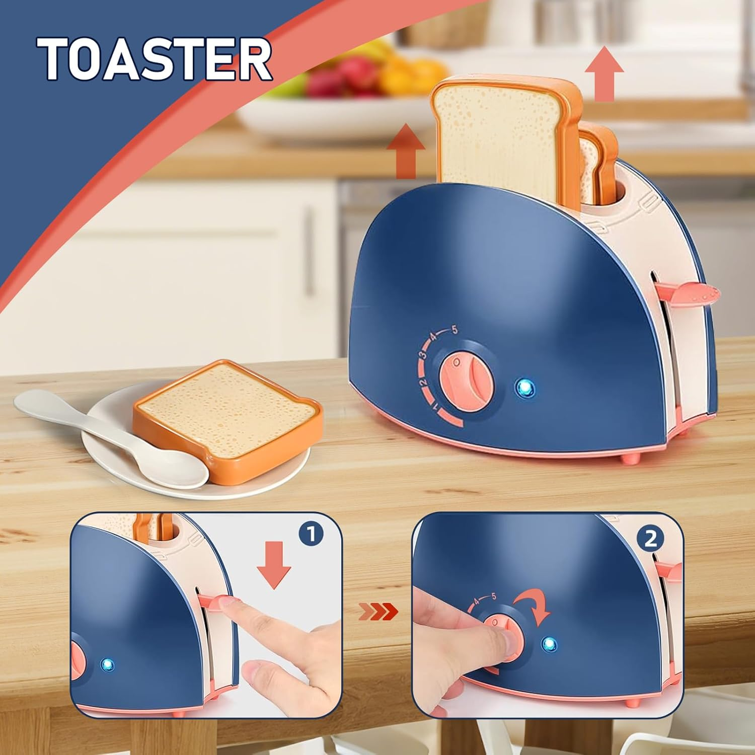 Kids Kitchen Playset with Coffee Machine,Toaster ,Blender, Mixer and Accessories, Pretend Play Kitchen for Toddlers Kids Toys Boys and Girls Toys for Ages 3 4 5 6 7 8 image number 3