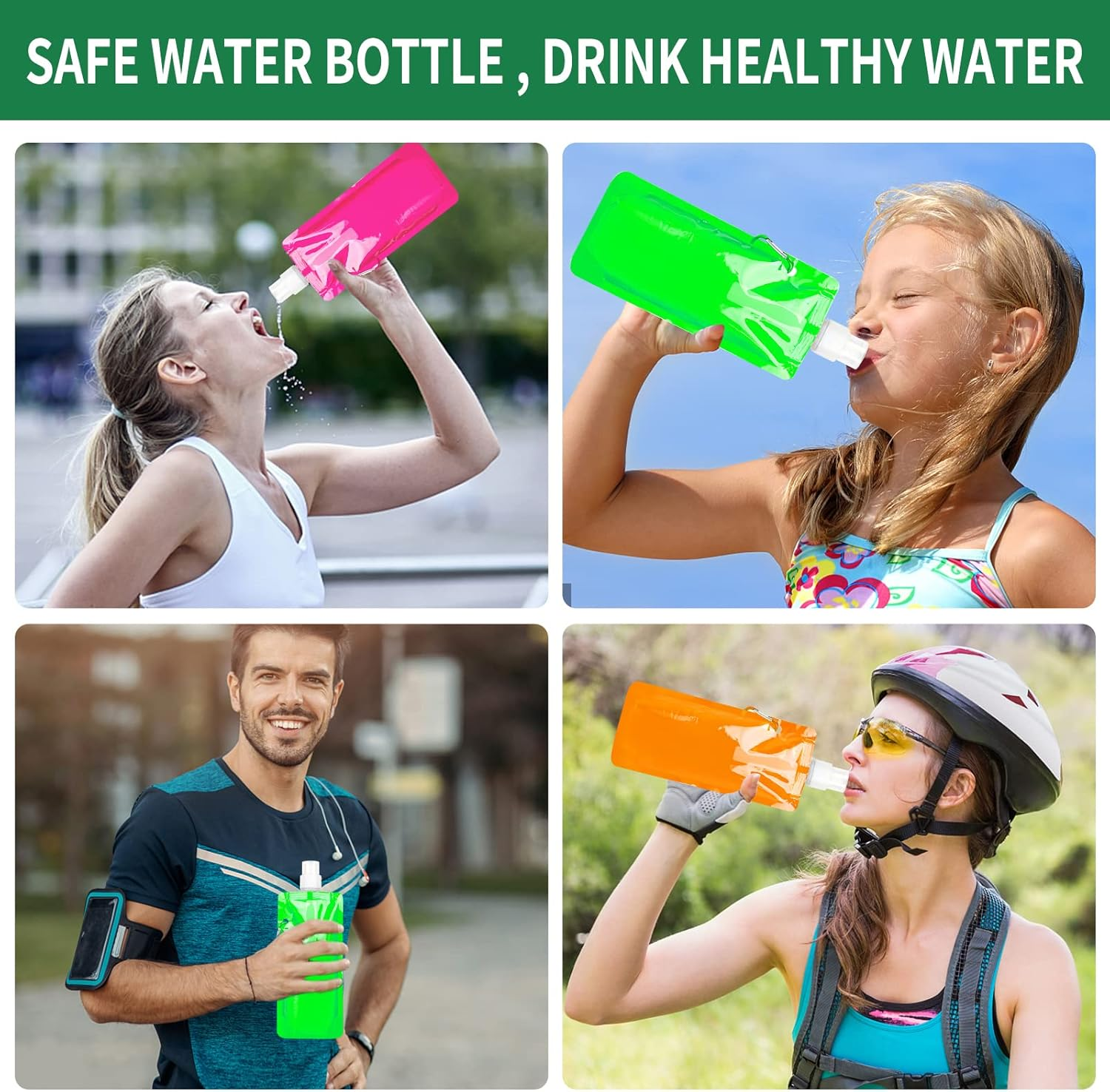 GLAITC Foldable Water Bottle,6 Colors Collapsible Water Bottle Reusable Drinking Water Bottle Plastic Water Bag Reusable Drinking Water Bags with Clip for Outdoor Indoor Sports,Biking,Hiking,Travel image number 5