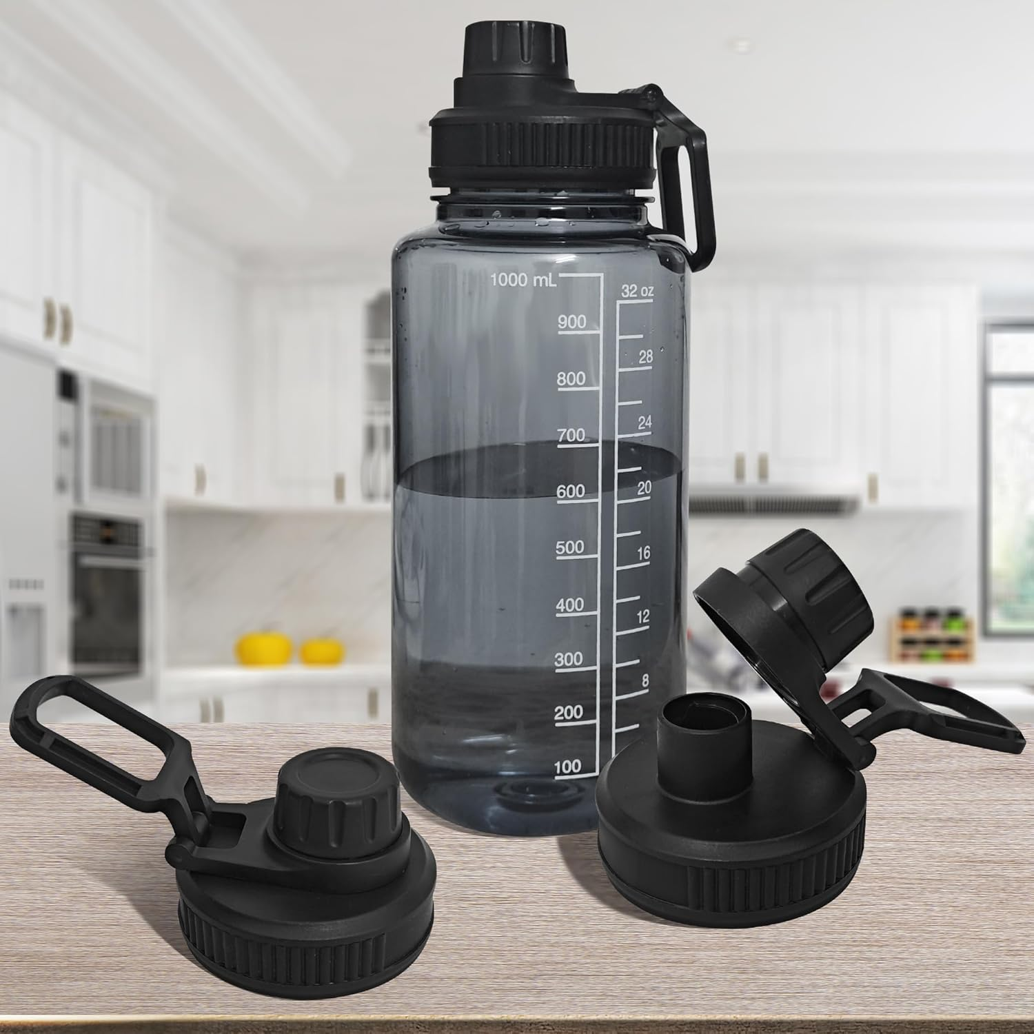 2 Pcs Replaceable Lid for Nalgene Sustain Tritan Water Bottle, Wide Mouth Loop Top Lid Compatible with Nalgene 32 Oz, BPA Free, Replacement Cap Accessories with Handle Easy to Carry, Black