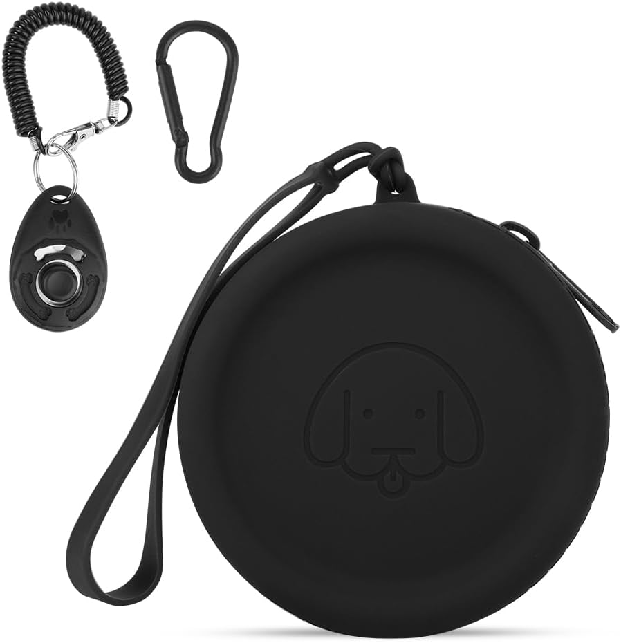 WALLFID Silicone Dog Treat Pouch Small Bag,With Pet Training Clicker,Walking Bag for Dog and Cat, Pocket Size, Easy to Clean, Odorless, Zipper Design,Moisture-Proof,Travel Walking Bag.(White)