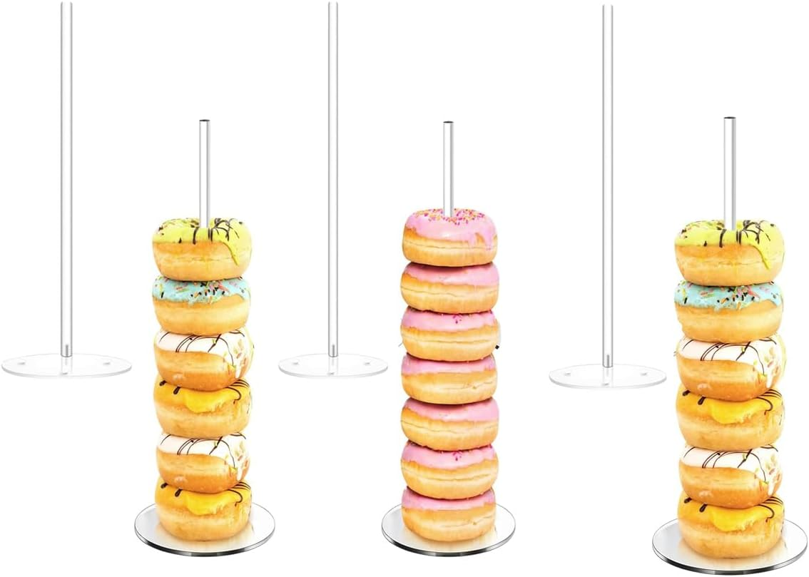 THJOPOKEEL 6 Pack Acrylic Donut Stand, Acrylic Bagel Stand, Clear Doughnut Holder, Donut Display Stand for Dessert Table, Bagel Display Tower for Birthday, Wedding, Baby Shower, Christmas, Party