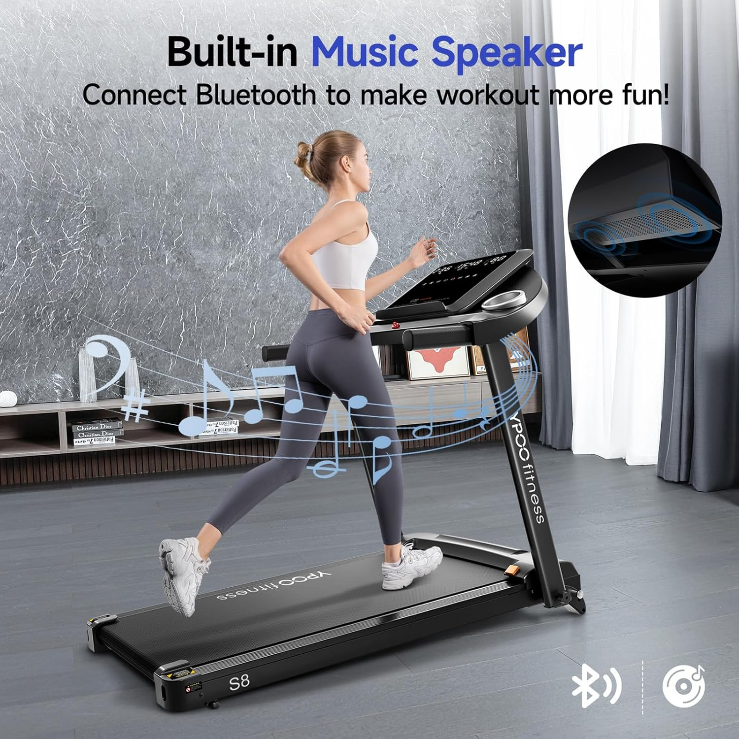 YPOO Treadmills for Home, 8.0 MPH Walking Pad Treadmill with Incline, Foldable Treadmill with Handles, Low Noise Walking Pad with Incline up to 8% for 300 Lbs image number 5