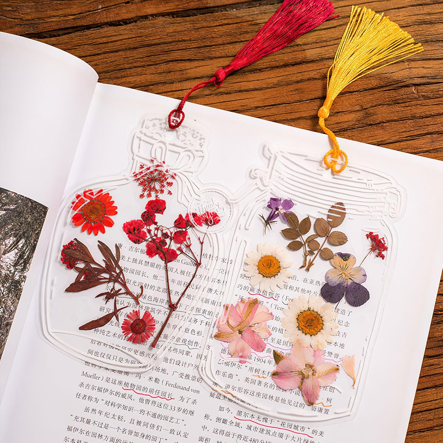 DIY Transparent Dried Pressed Flower Bookmarks,60Pcs Thousand Flower Bookmark,Clear Floral Page Marker Book-Mark,Handmade Clear Dried Flower Bookmarks,Transparent Book-Marks for Dried Flowers image number 3