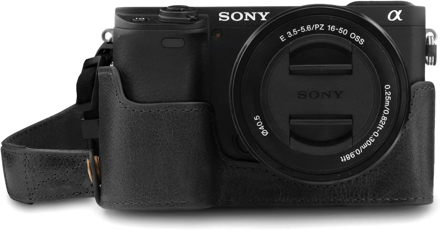 Megagear Ever Ready Genuine Leather Camera Half Case Compatible with Sony Alpha A6100, A6400