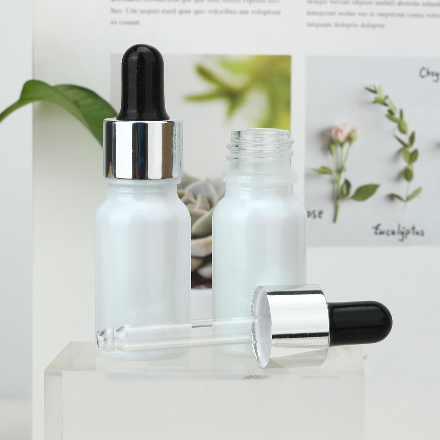 COSIDEA 30 Pcs Empty 10Ml 0.33Oz Pearly White Glass Dropper Bottle for Oils Travel Containers Eye Droppers Bottle image number 1