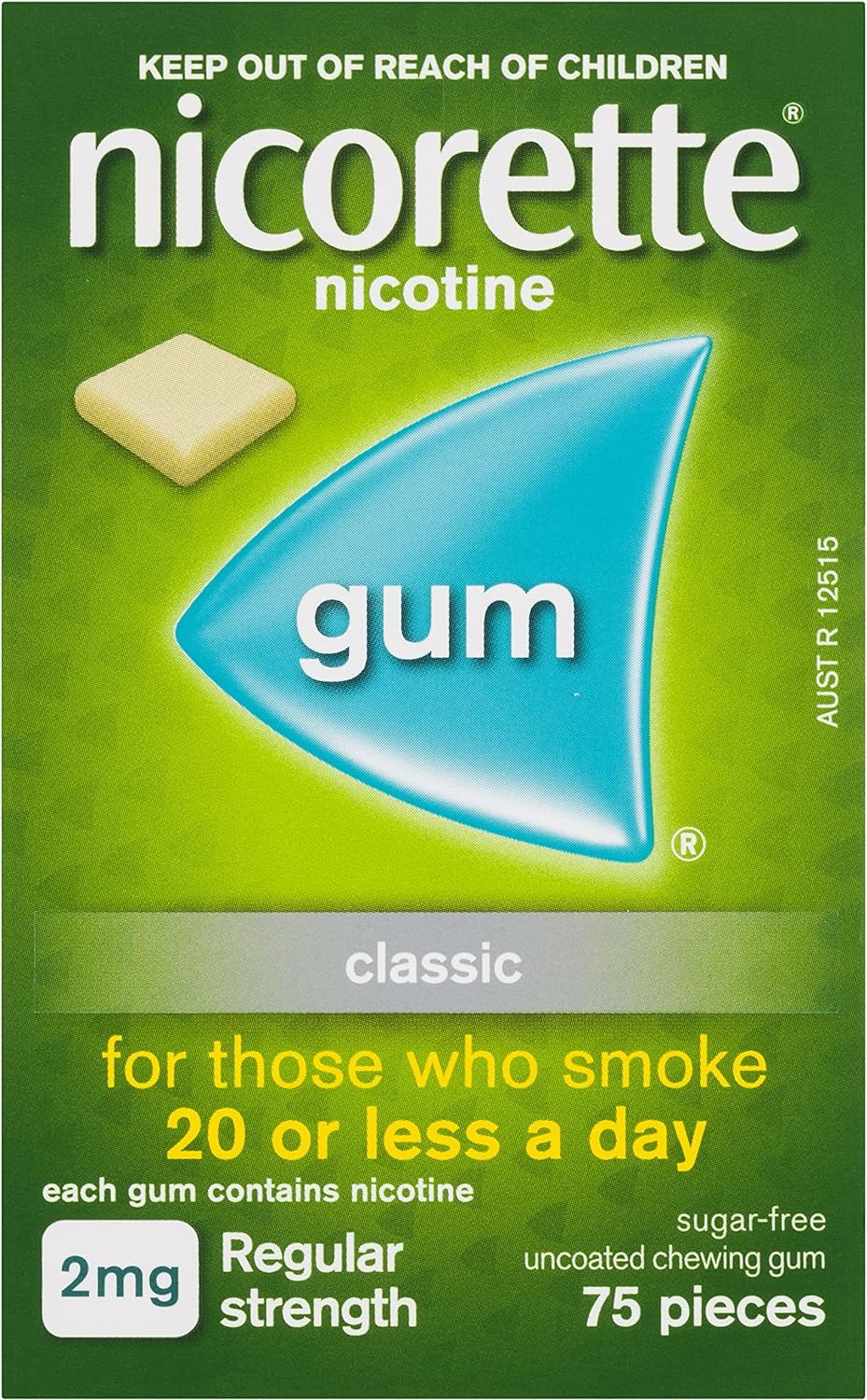 Nicorette Quit Smoking Regular Strength Nicotine Gum Classic 75 Pack