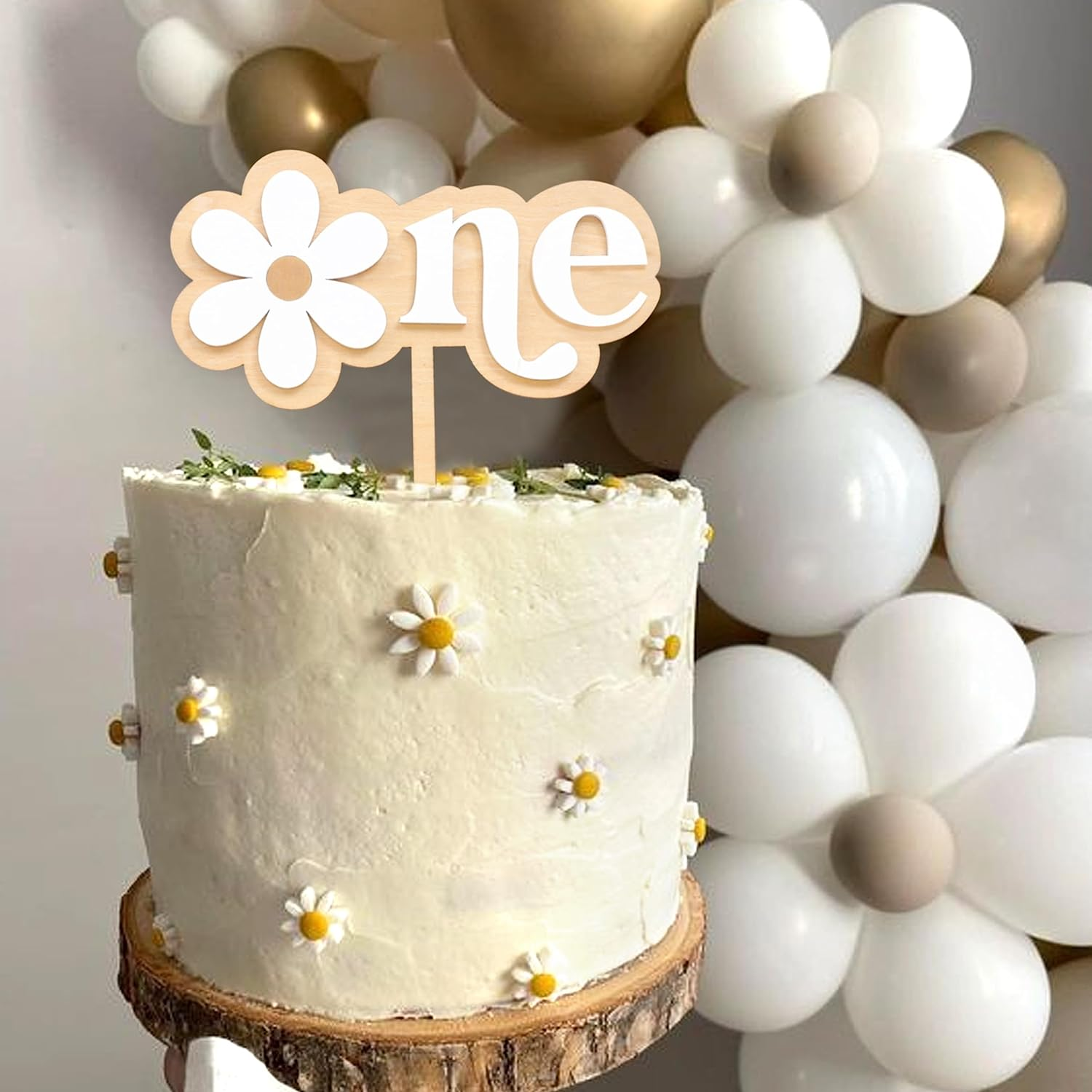 Daisy Cake Topper for 1St Birthday - First Birthday Cake Decoration, Retro Groovy Boho Daisy, Daisy Birthday Party Decor, Best Flower Cake Topper for Baby(Daisy One Cake Topper) image number 1