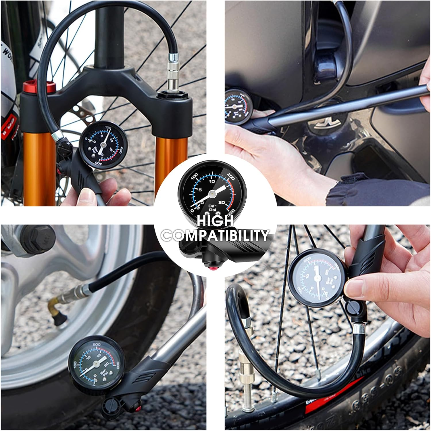 Powerful Bike Shock Pump, High Pressure 300 PSI Digital Dual Suspension Bicycle Air Pump with Air Bleed Button for Front Fork & Rear Shock image number 3