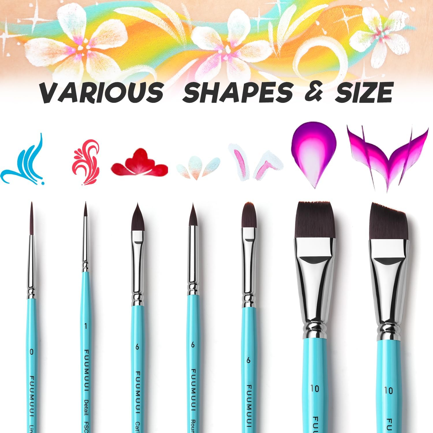 Face Painting Brushes - 7Pcs Professional Synthetic Paint Brushes for Face & Body Painting with Christmas, Halloween, Cosplay, Costume & Theater - Acrylic Watercolor Oil Gouache image number 1