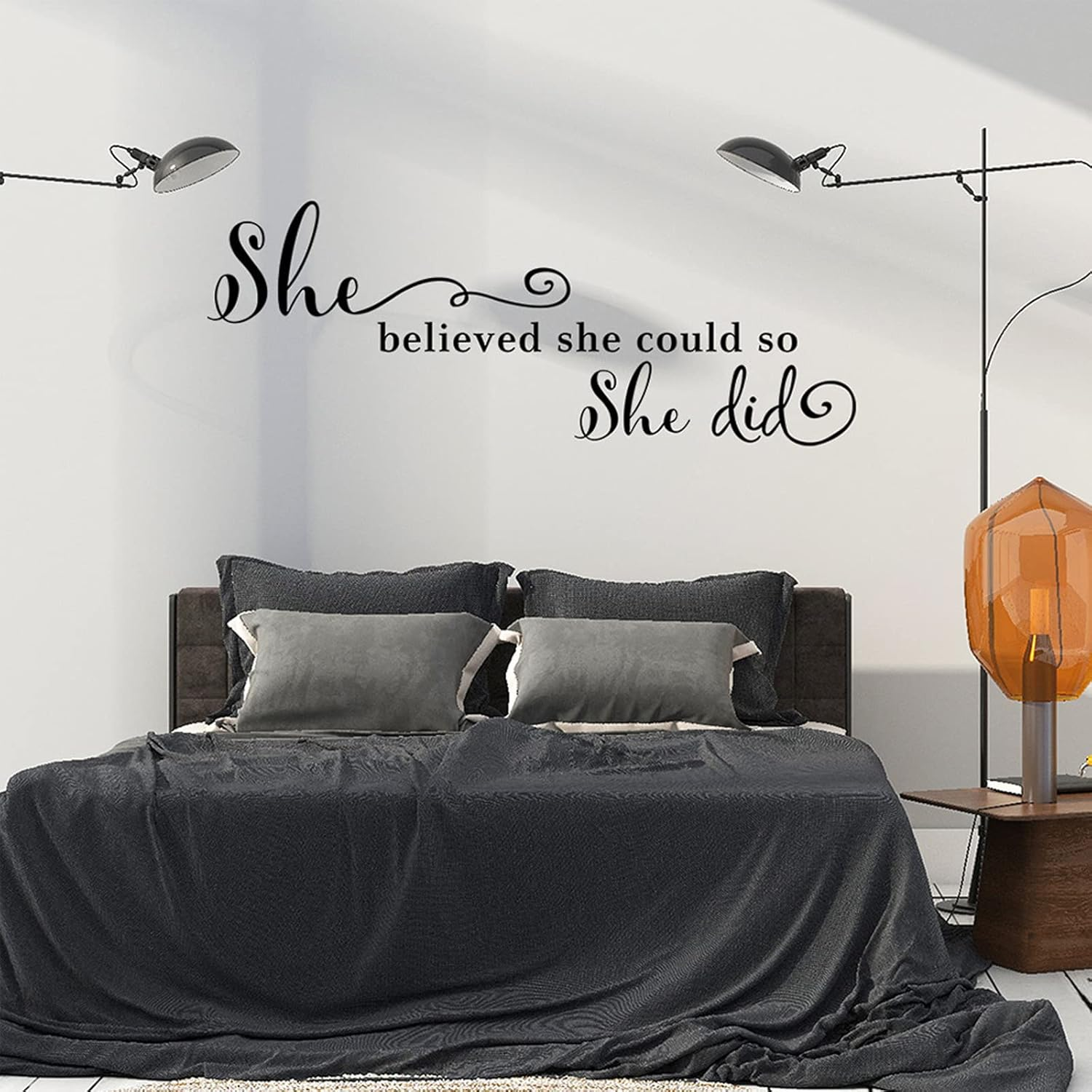 She Believed She Could so She Did Wall Sticker, Inspirational Wall Decals Quotes Motivational Wall Stickers Vinyl, Easy Peel and Stick Motivational Quote Wall Art for Living Room Home Decor image number 1