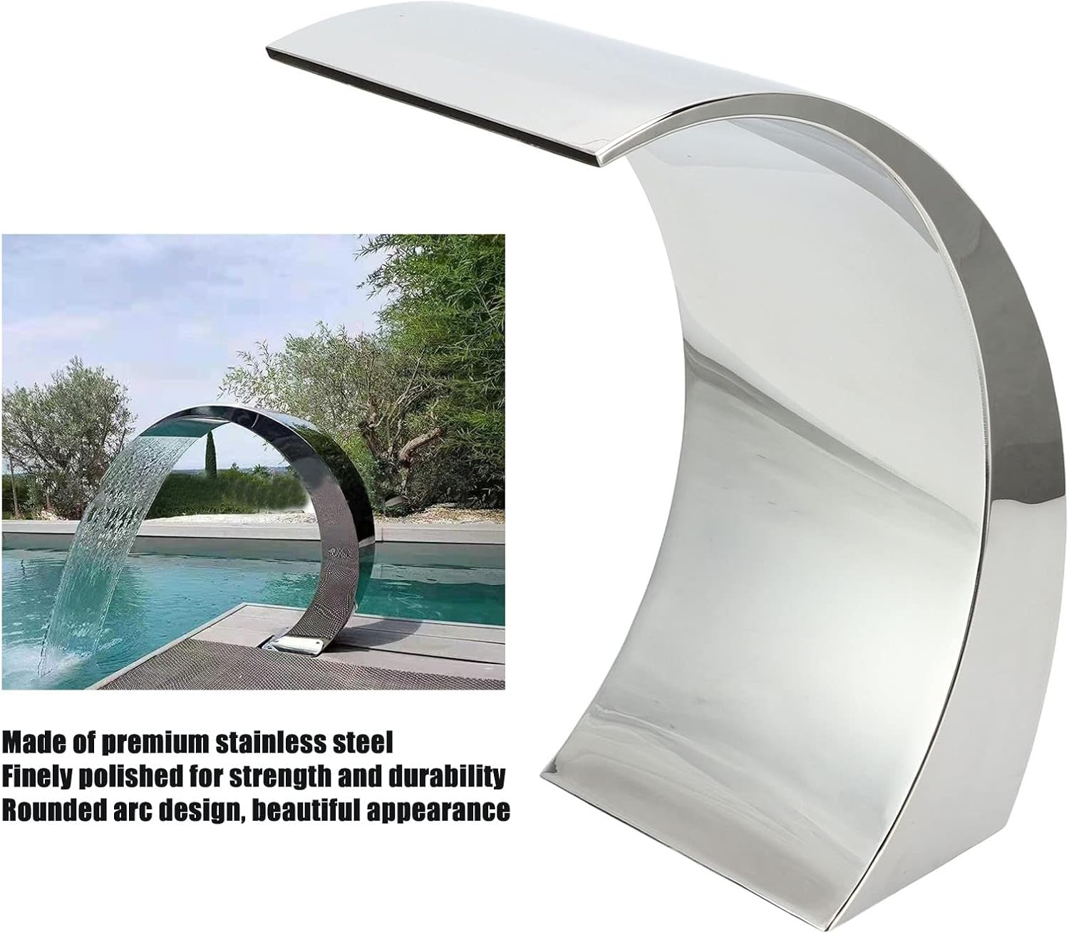 Cryfokt Stainless Steel Pool Water Fountain Nozzle with Rounded Arc Design for Even Water, High Strength, for Swimming Pools, Gardens, and Ponds image number 1