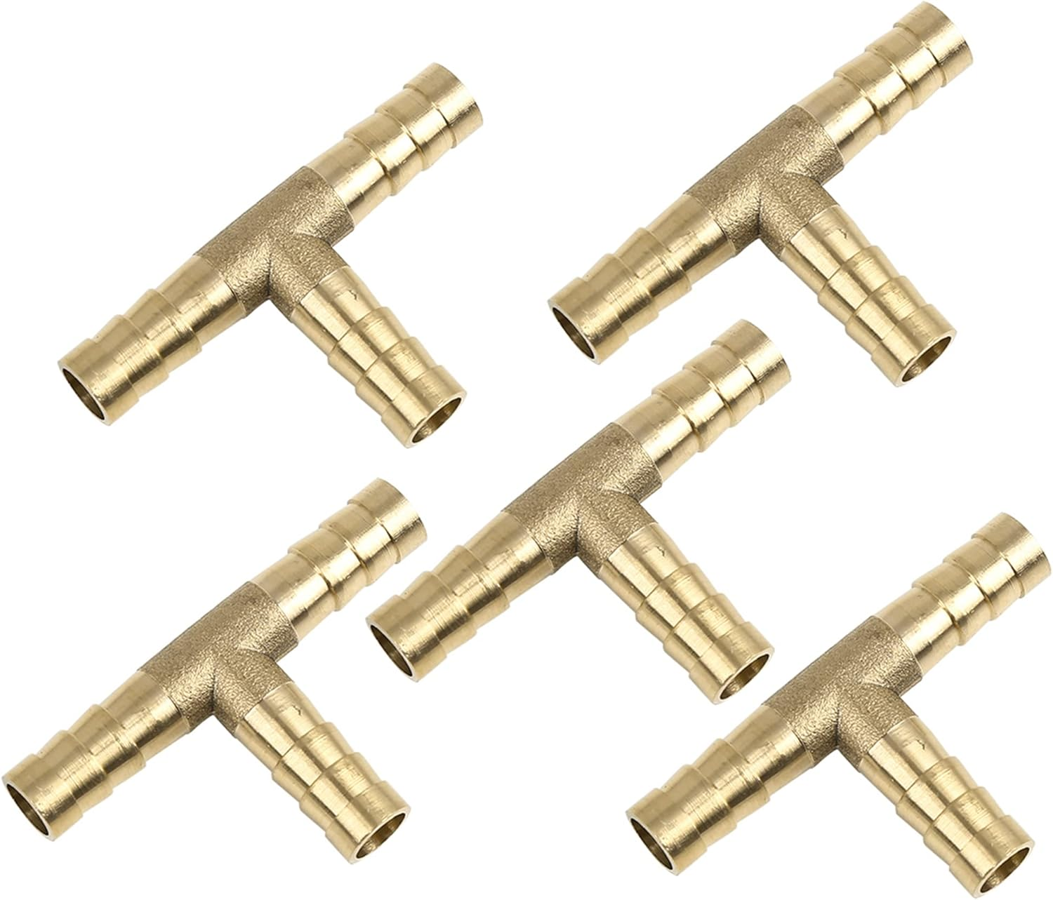 X AUTOHAUX 8Mm Hose Barb Brass 3 Way Tee Connector Adaptor for Air Water Gas Oil Pipe 5Pcs image number 1