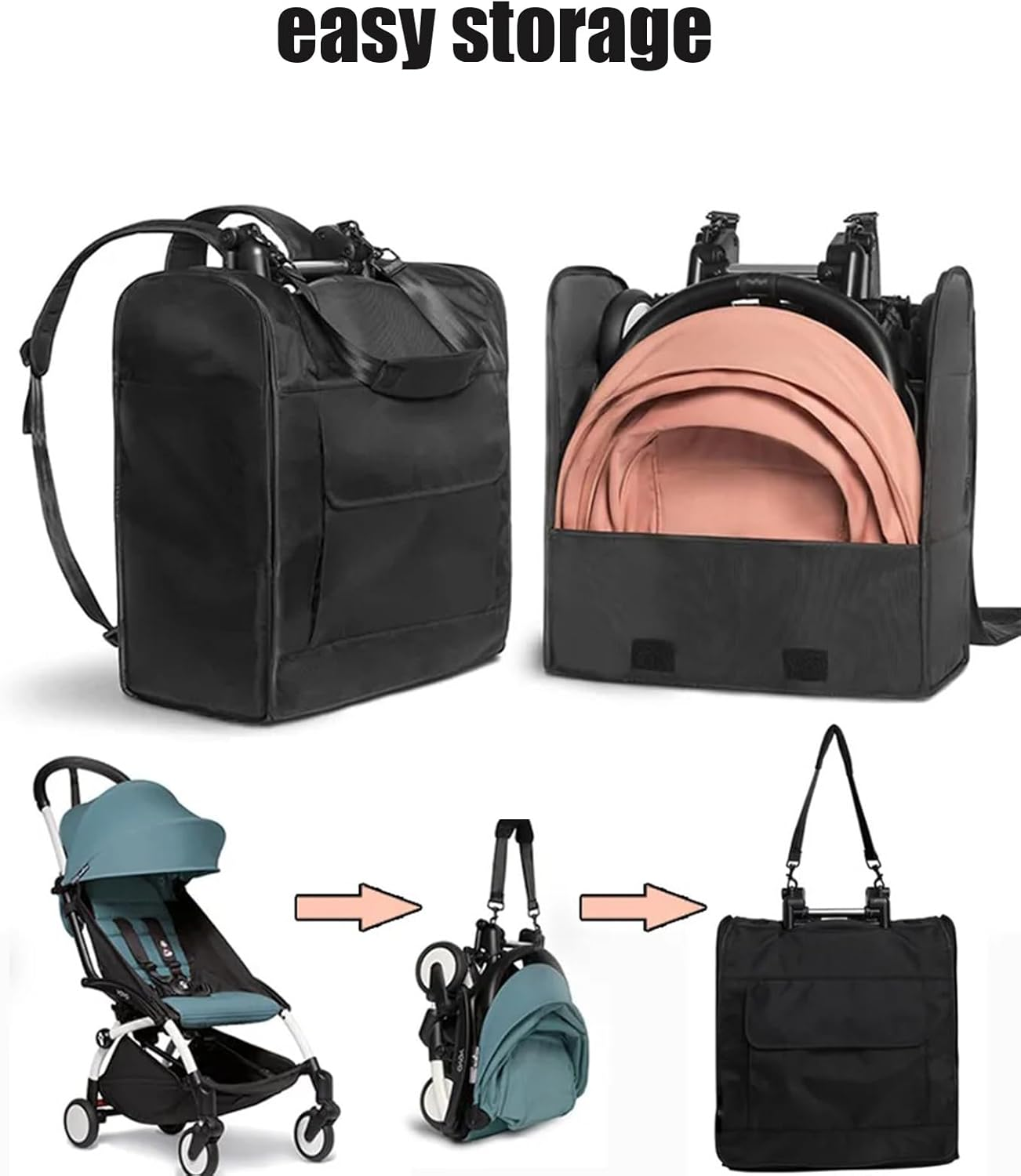 Stroller Storage Backpack, Carseat Ttravel Bag for Airplane,Portable Pram Bag Black, Stroller Accessories and Pram Travel Backpack image number 3