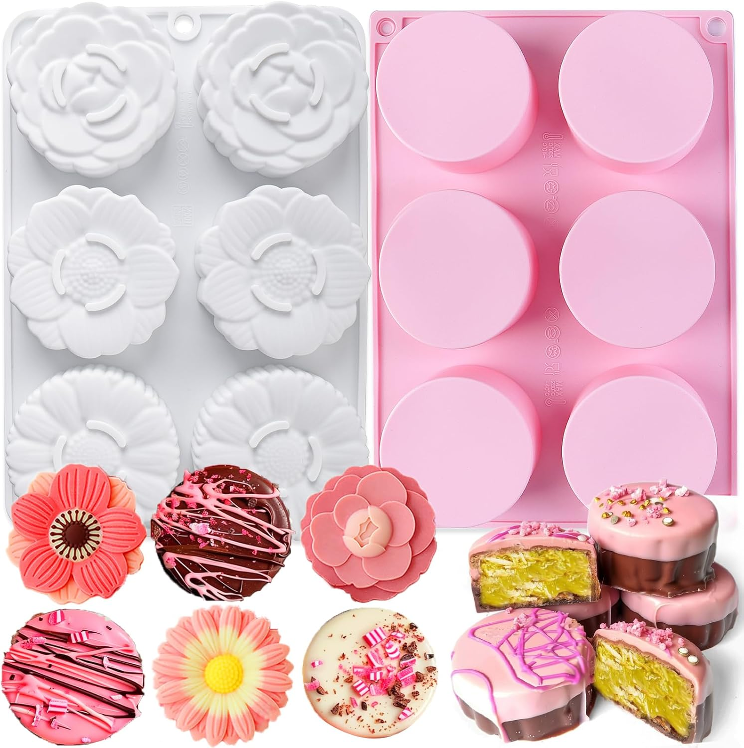 BABORUI 12 Cavities Chocolate Mold - Deep, round Flower Silicone Mold for Knafeh, Pistachio Chocolate, Covered Cookie, Cake Pucks, Candy Bars image number 3