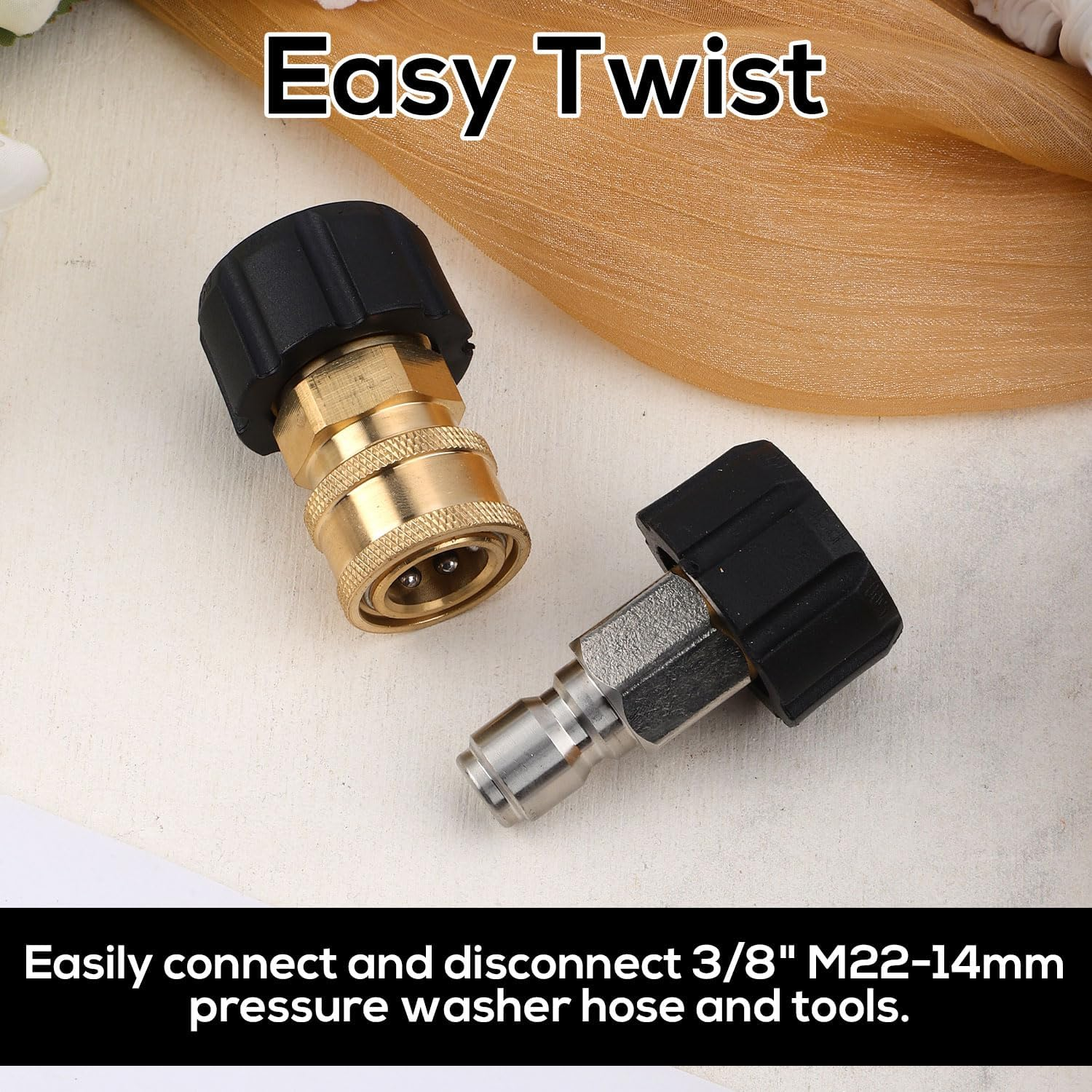 Gosknor 2Pcs Pressure Washer Adapter Set, M22-14Mm to 3/8 Inch Quick Connect Pressure Washer Fittings Quick Disconnect Kit Quick Connect Hose Fittings for Power Washer Hose image number 1