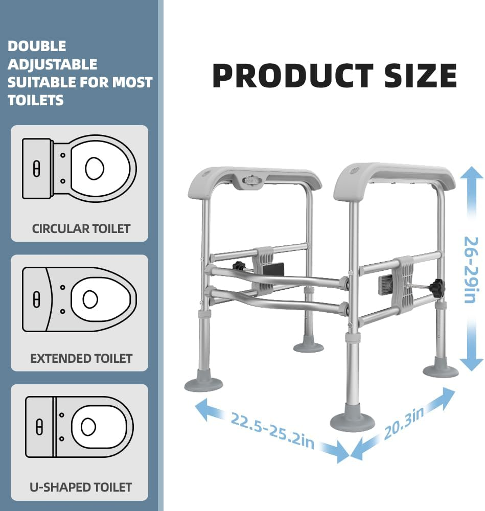 Toilet Safety Handrail for Elderly with Sensor Light, Toilet Safety Rails, Toilet Rails for Seniors, Toilet Standing Assistance for Different Toilets,Give Storage Bag(Grey) - Gray image number 2