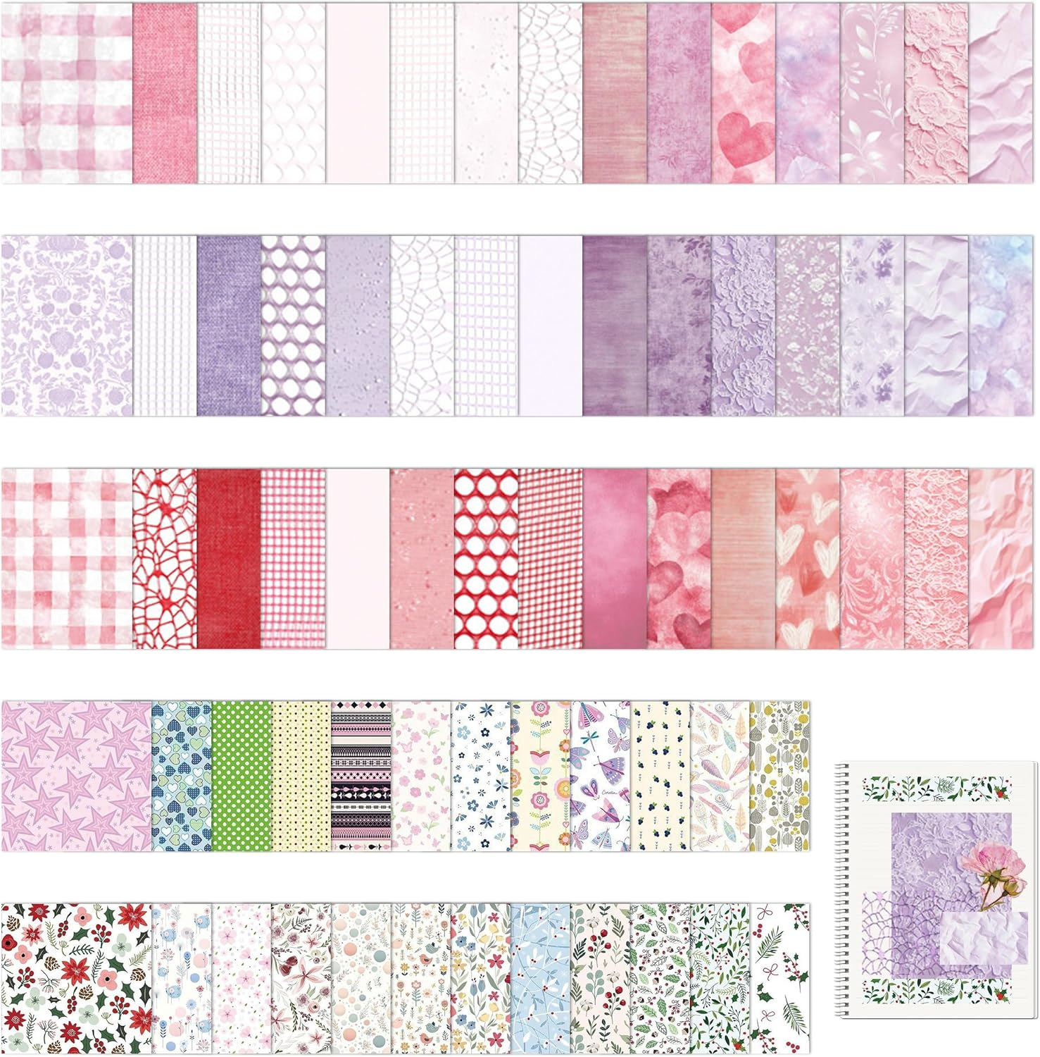 JIEYUMAO 69 Sheets Handmade Scrapbook Paper, 2 Sizes Textured Scrapbook Paper and Mesh Fabric Assorted Set, Multicolor Textured Paper Assorted Set Mixed Special Paper for DIY Craft image number 6
