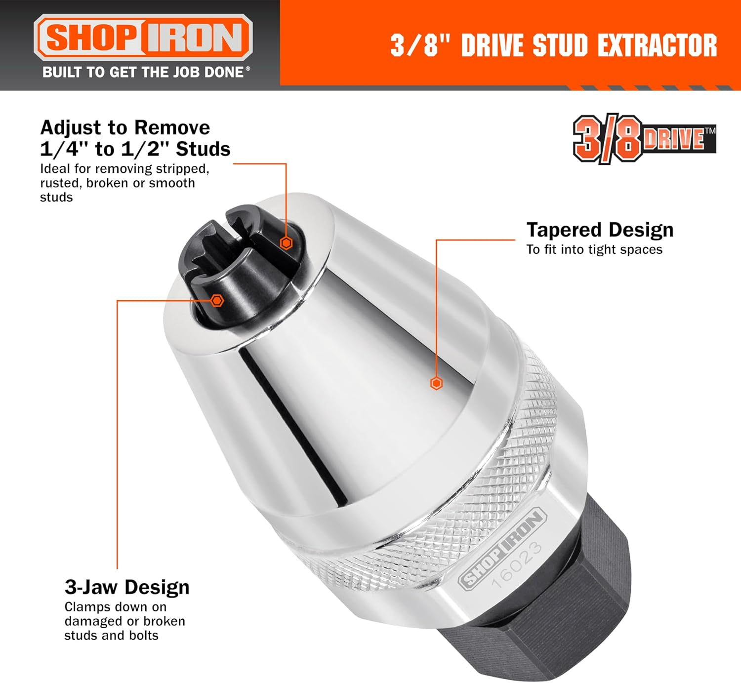 Shop Iron 16023 3/8" Drive Damaged Bolt and Stud Extractor | Works on 1/4-Inch to 1/2-Inch Studs image number 3