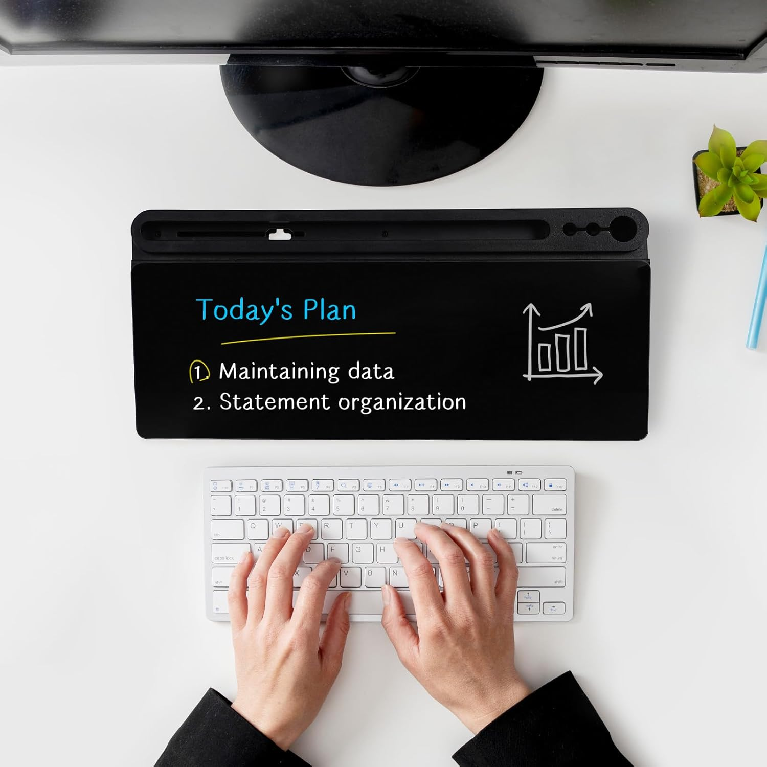 Glass Desktop Whiteboard, Computer Keyboard Stand, 18 X 40 Cm Small White Board with Drawer - Desk Organizer for Office, Home, School image number 4