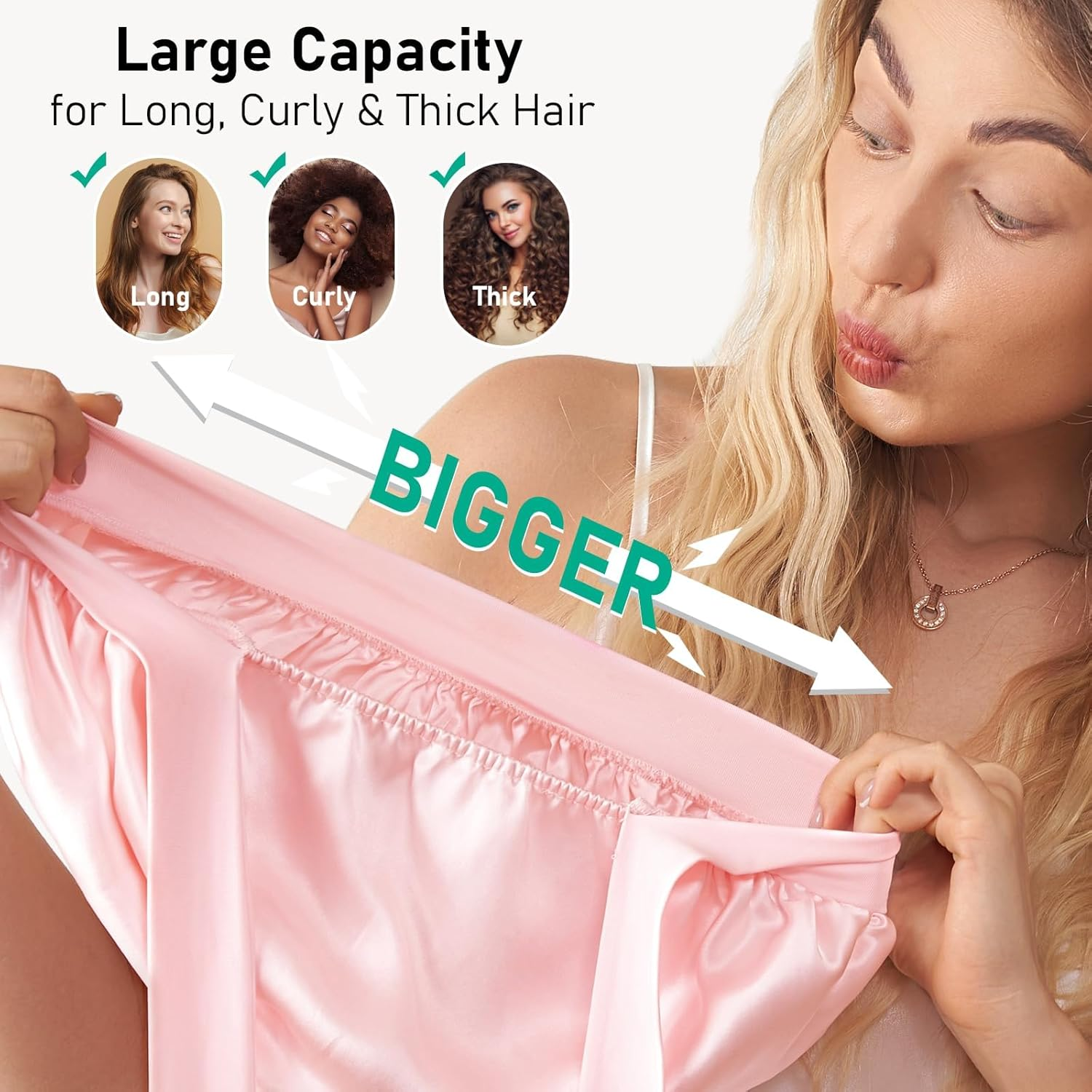 Litbear 100% Mulberry Silk Bonnet for Sleeping Women, 6A 22 Momme, Large Double-Layer Hair Wrap with Tie Band, Non-Slip Turban, Includes Silk Scrunchie image number 4