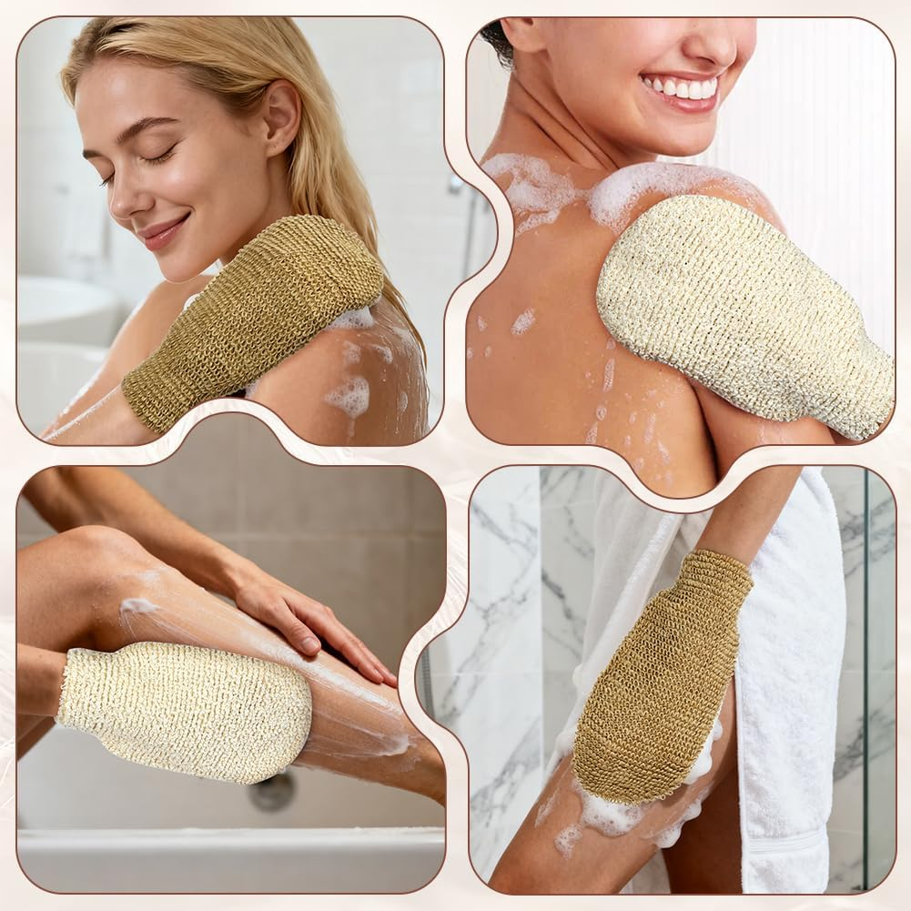LOPHE Sisal Shower Glove, Set of 2 Exfoliating Gloves, Body Sisal Exfoliating Gloves, Shower Scrubbing Gloves, Washable for Men, Women, Children, Spa, Massage, White image number 5