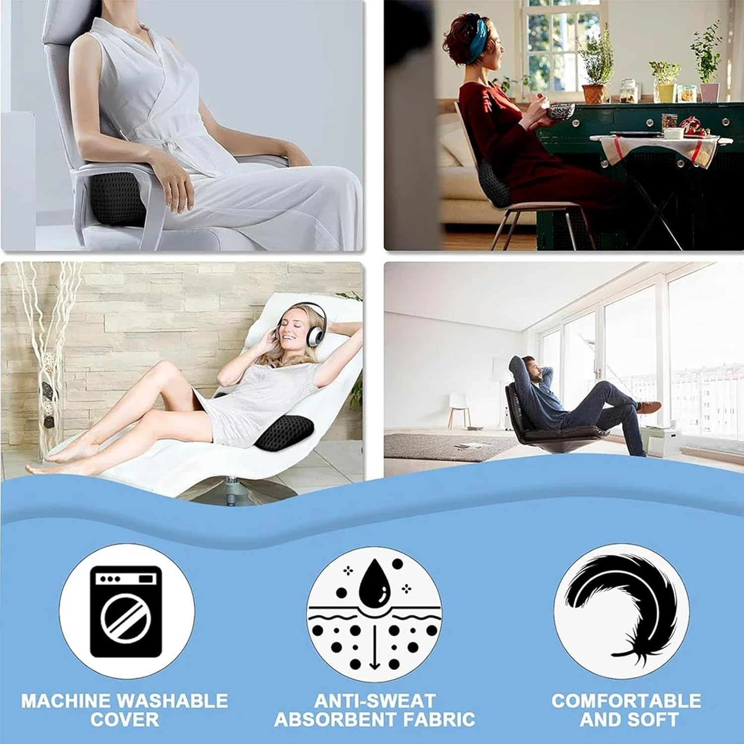 Lumbar Support Pillow - Memory Foam Back Cushion for Lower Back Pain Relief, Ergonomic for Office Chair, Car Seat, Bed - Lower Back Pain Relief for Drivers and Office Workers (Black) image number 5