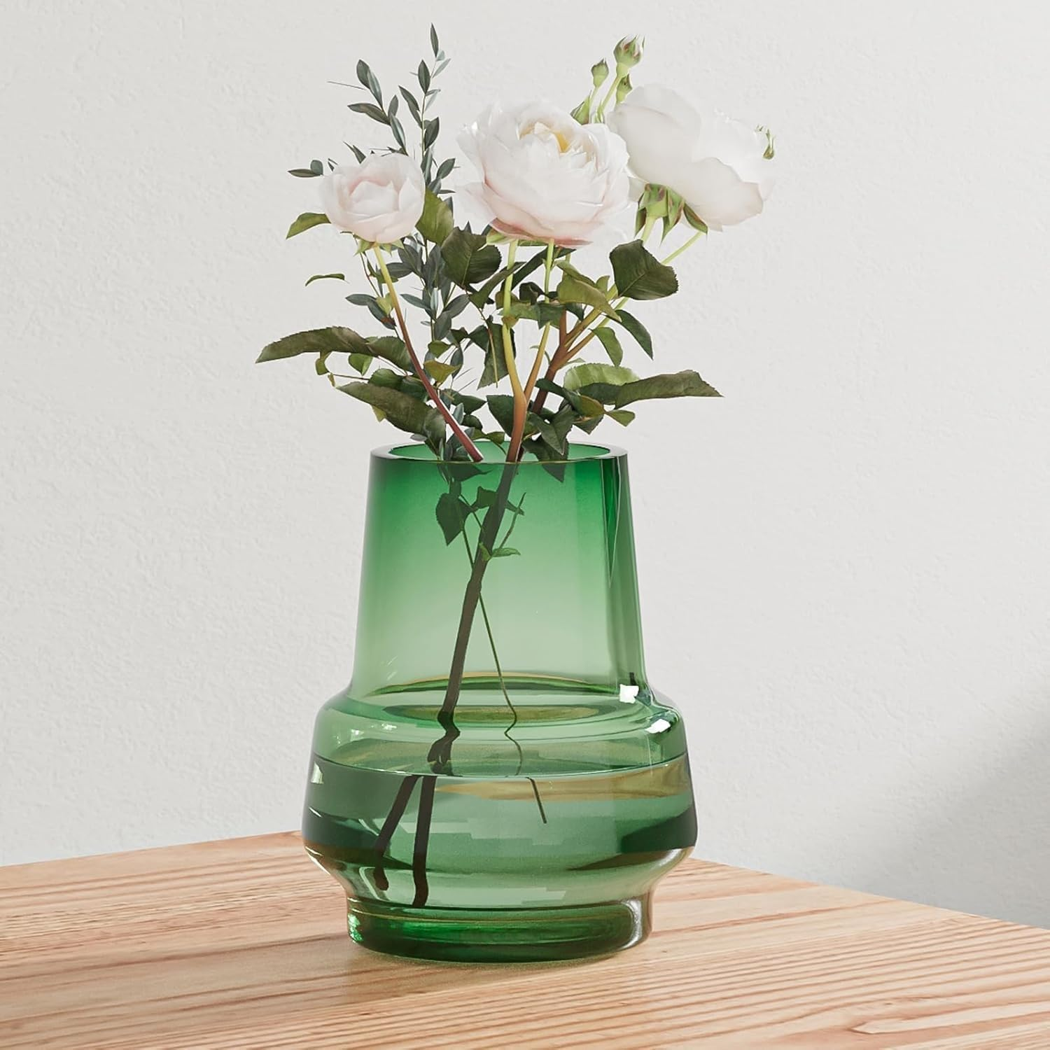 Relexome Green Glass Flower Vase for Centerpieces Bouquet Flowers Modern Wide Mouth Glass Vase Decorative Bud Vases for Home Decor, Living Room, Kitchen, Dining Table, Entryway 7.3 Inch