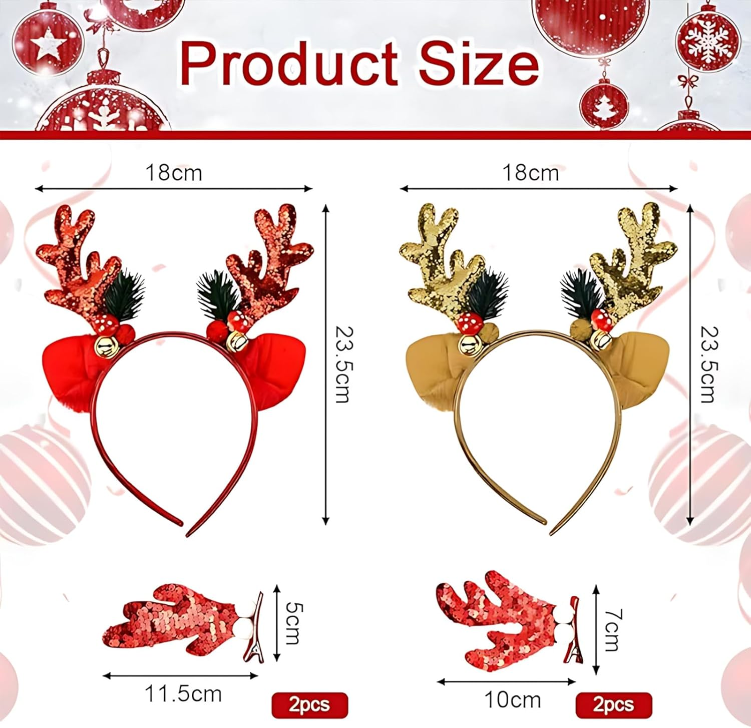 Itadaku 6 PCS Christmas Headbands for Women and Girls, Reindeer Antler Decorative Hairbands for Holiday Parties and Festive Outfits image number 6
