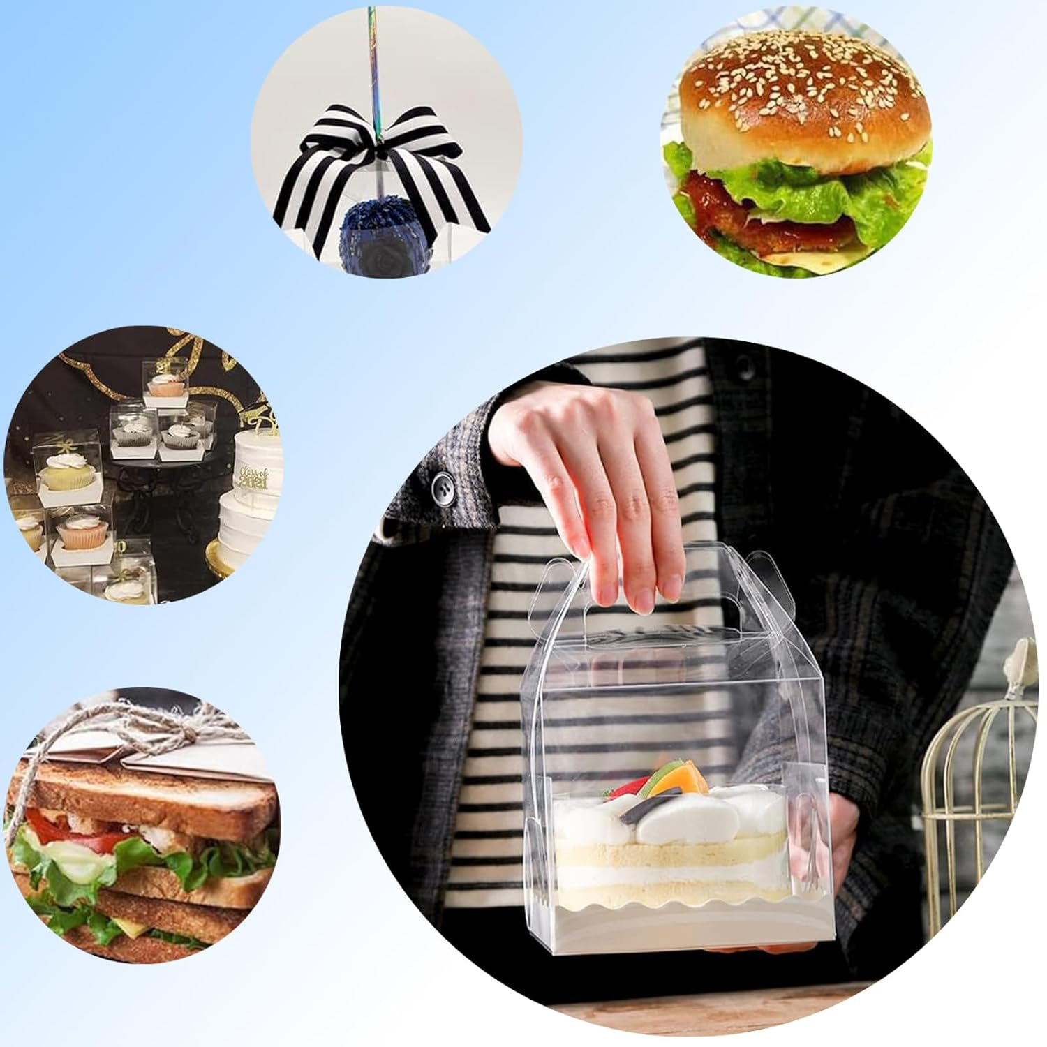 10 PCS Clear Transparent Cake Boxes, Sturdy Baking Cake Containers, Ideal for Displaying Desserts, Cakes, Candies, and Chocolates, Easy Carry Design for Any Bakery or Home Use image number 5