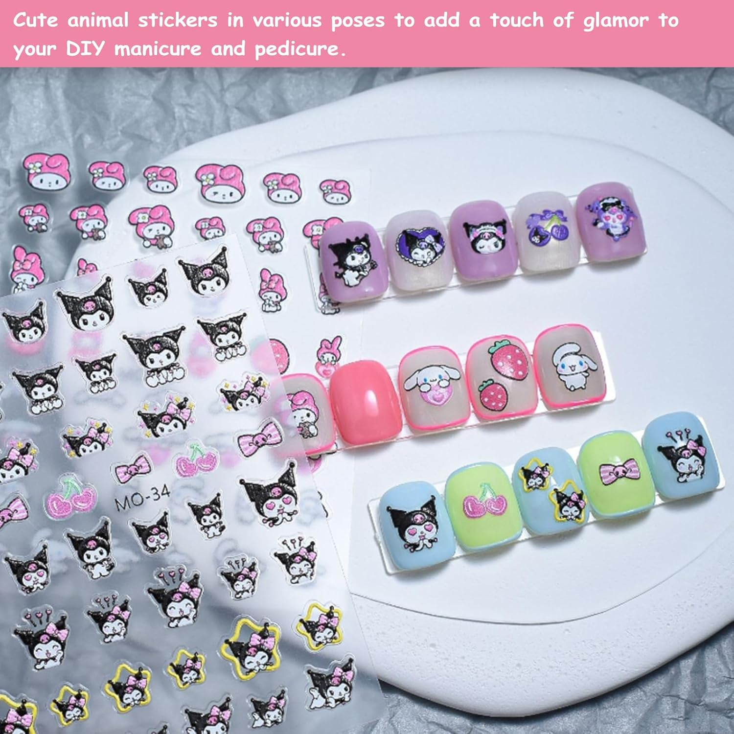 5 Sheets Animal Nail Art Stickers,Cute DIY Nail Art Decoration Set,Purr-Fectly Adorable Stickers Decals,False Nail Manicure Decals,Kawaii Phone Case/Water Cup Stickers for Women